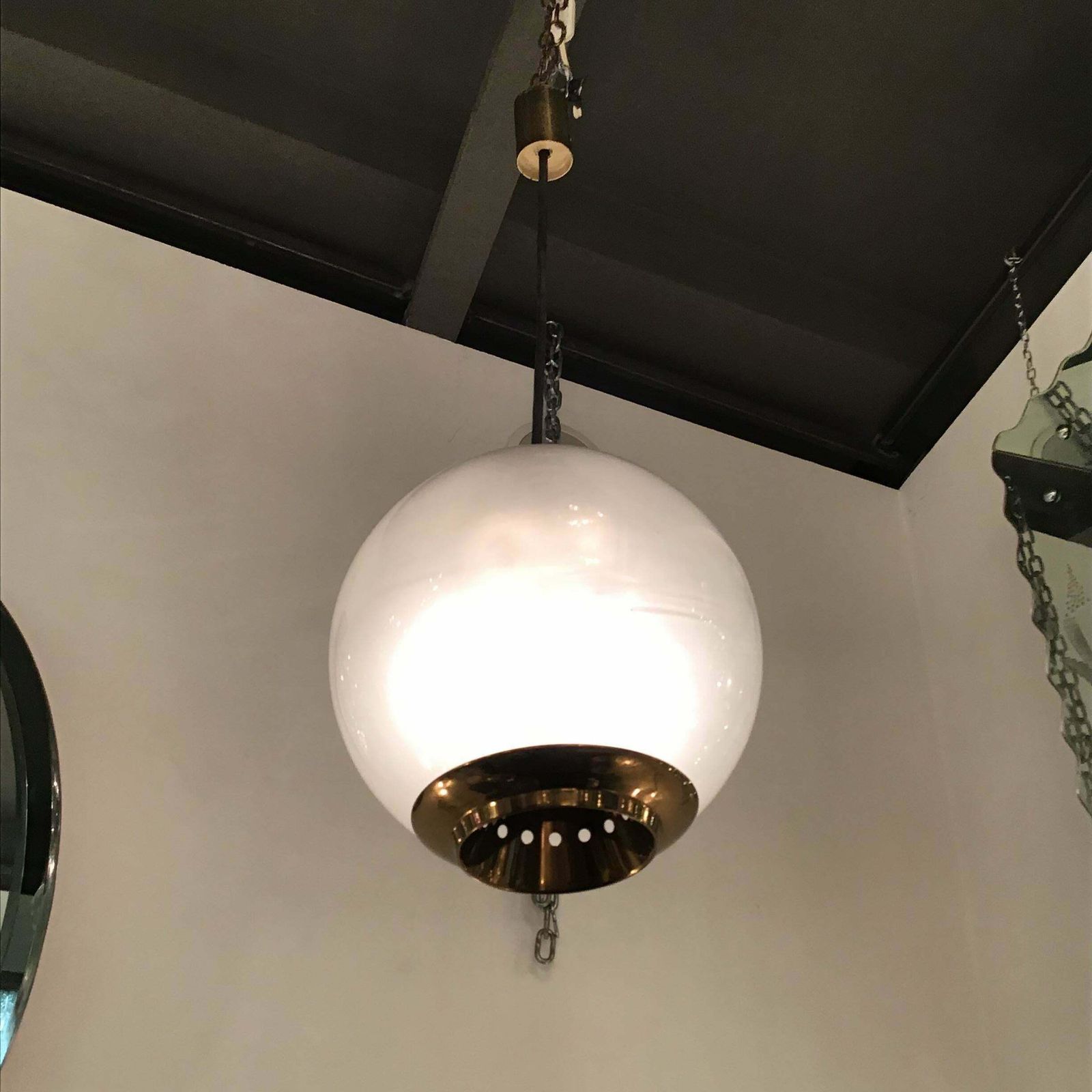 9058.0 Azucena Luigi Caccia Dominioni Couple Chandelier Brass Glass 1950 Italy photo