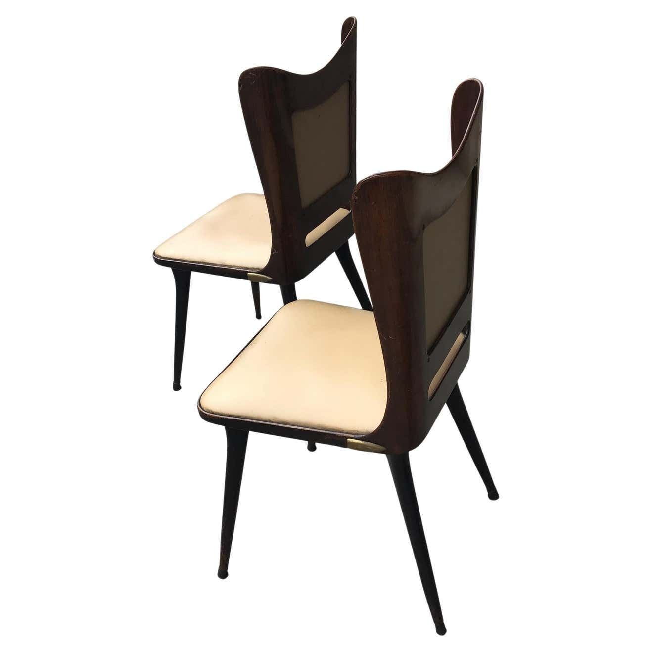 Carlo Ratti Chairs Wood Brass Skin 1955, Italy