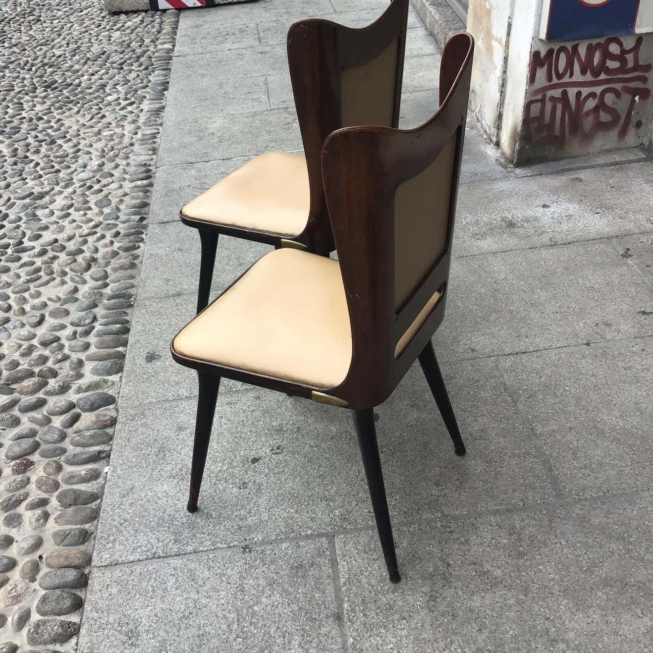 Carlo Ratti Chairs Wood Brass Skin 1955, Italy photo vinterior