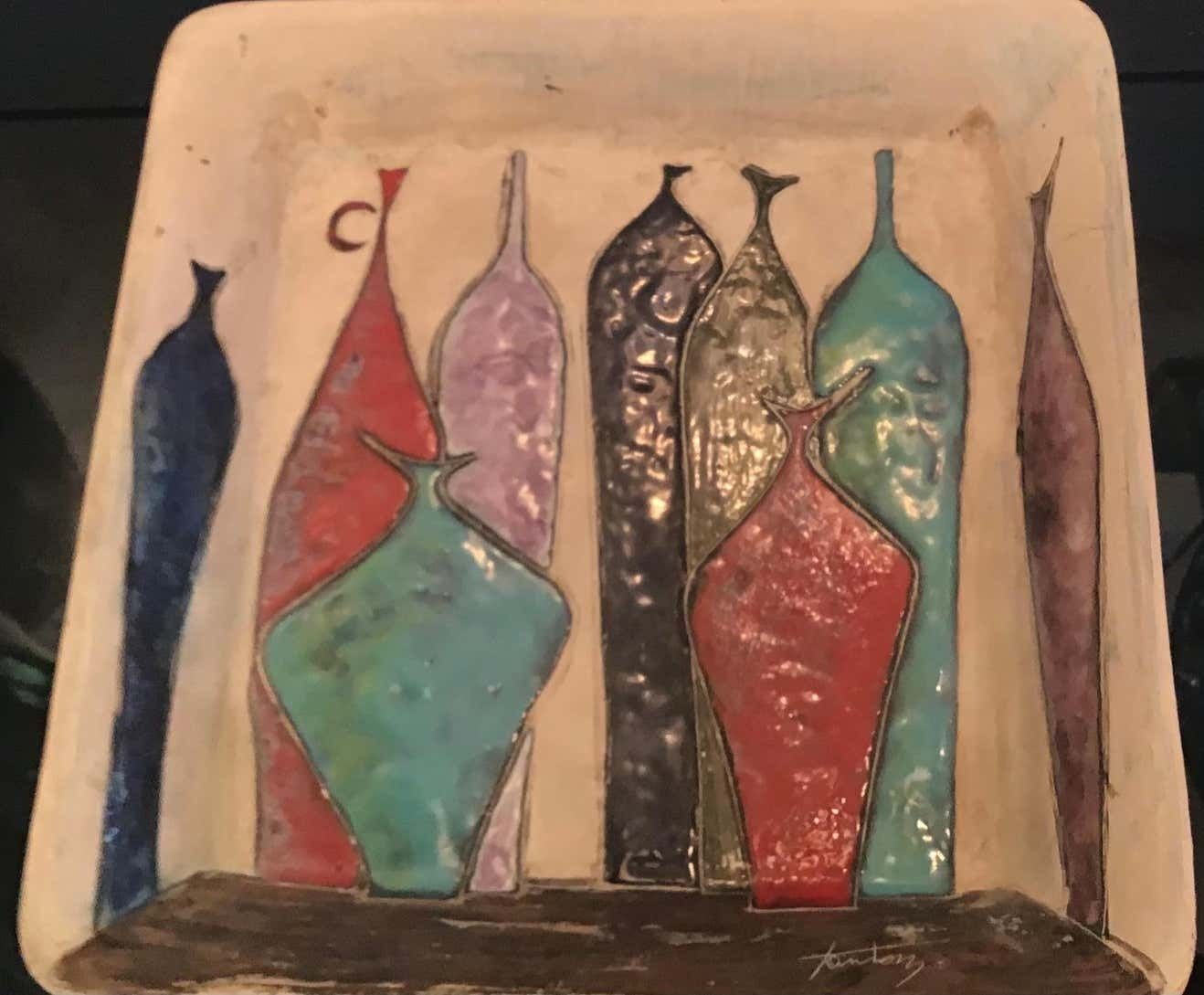 Art Marcello Fantoni Empty Pockets / Wall Plate Lustre Worked Ceramic, 1950, Italy photo