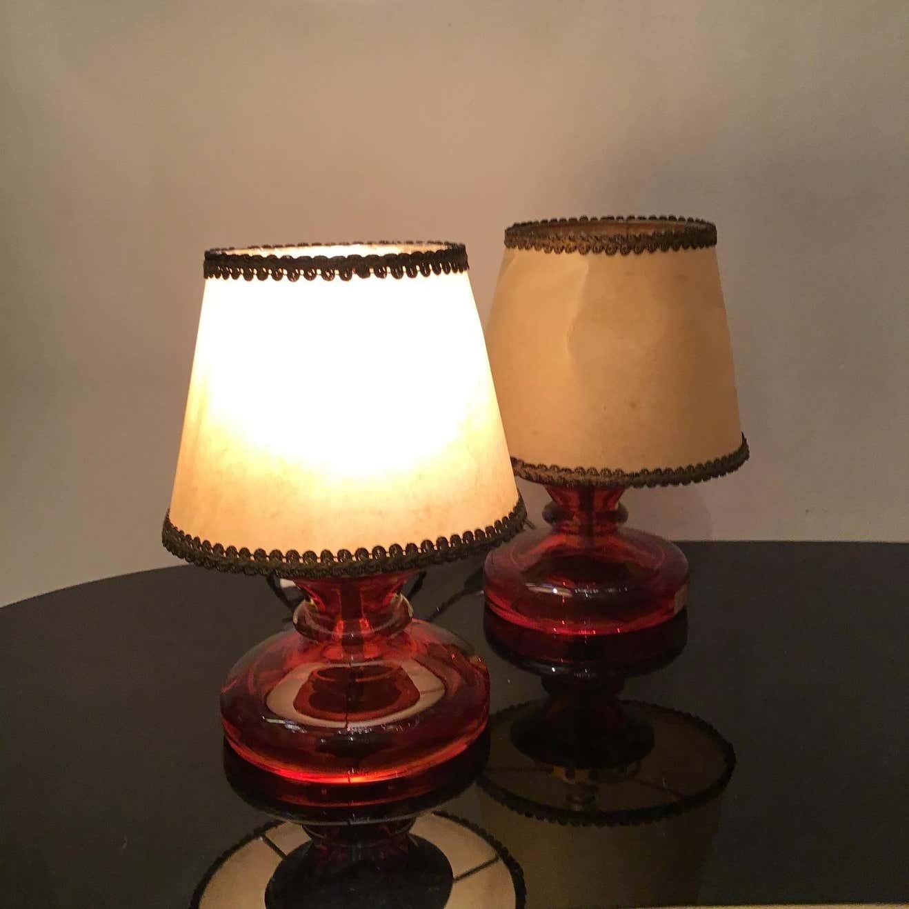 Seguso Flavio Poli Murano Glass Brass Fabric Lampshade, 1960, Italy photo Lighting