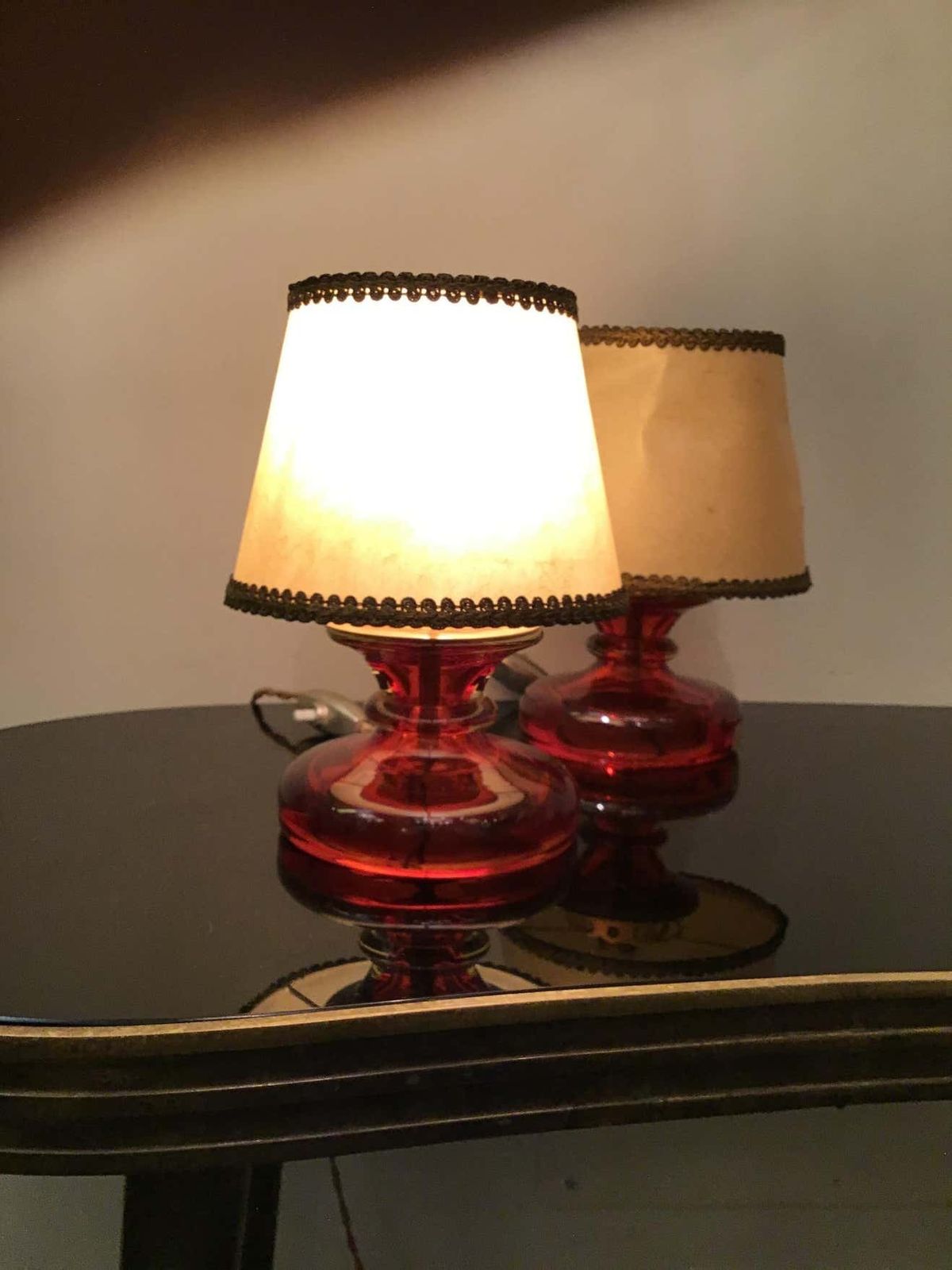 photo for sale Seguso Flavio Poli Murano Glass Brass Fabric Lampshade, 1960, Italy
