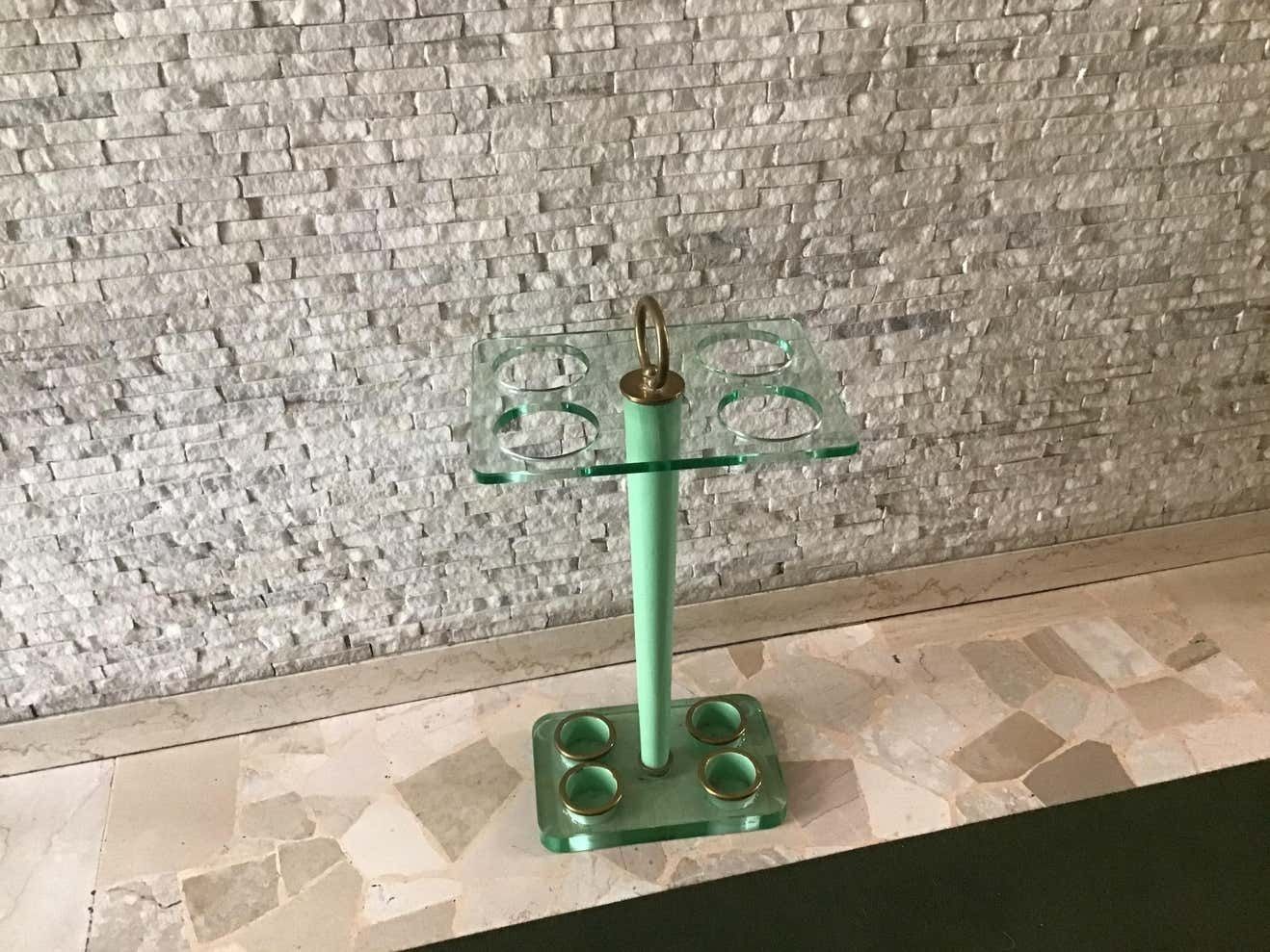 Fontana Arte Umbrella Holder Glass Brass, 1945, Italy photo furniture