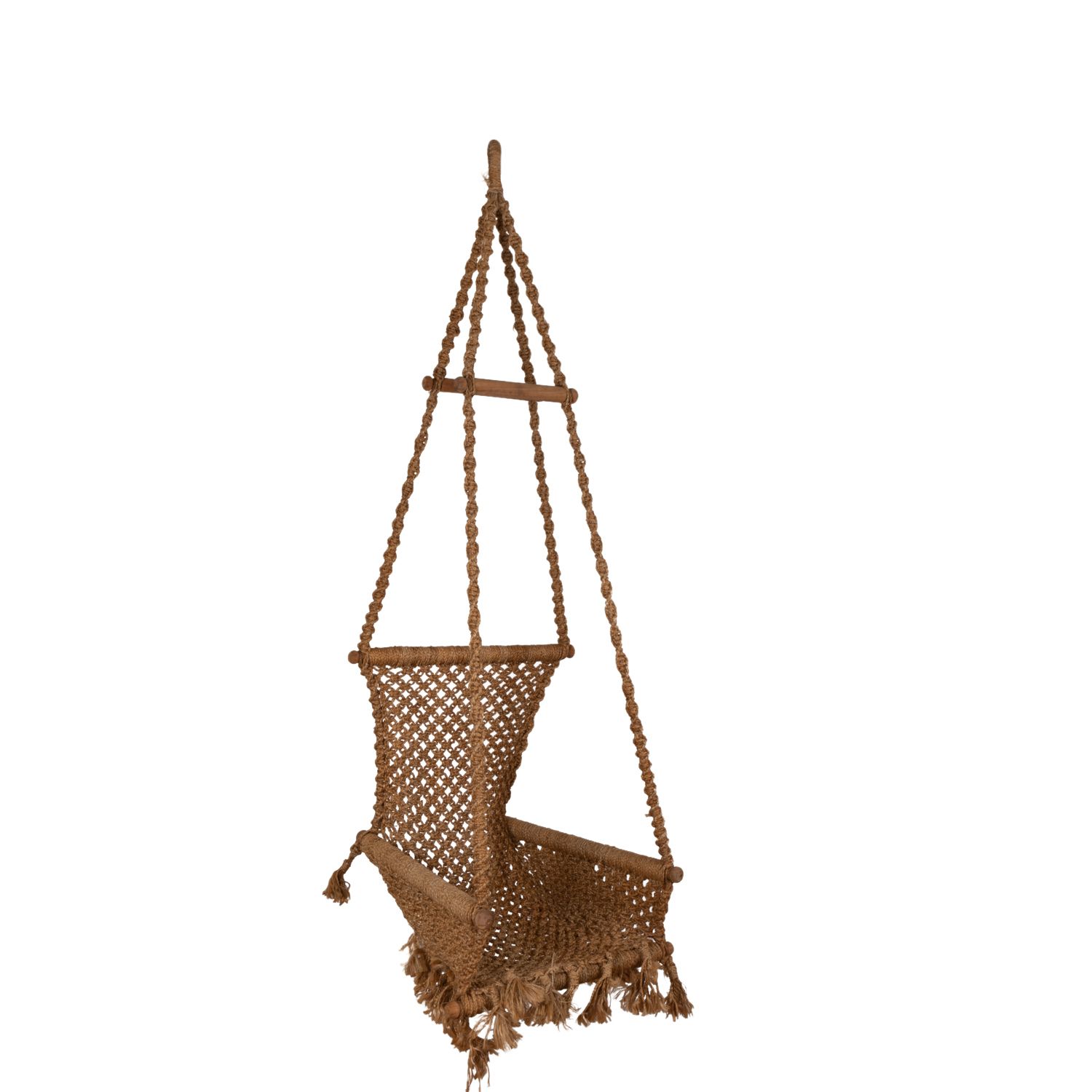 Hanging Chair In Rope And Wood, 1970s photo buy