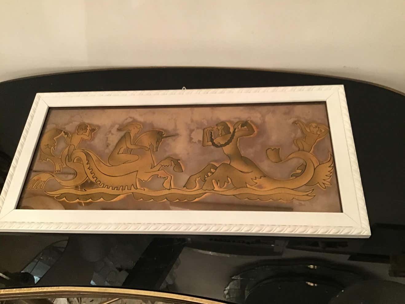 2264.0 Luigi Brusotti “ Love On The High Seas” And Decorated Glass Wood 1940 Italy photo