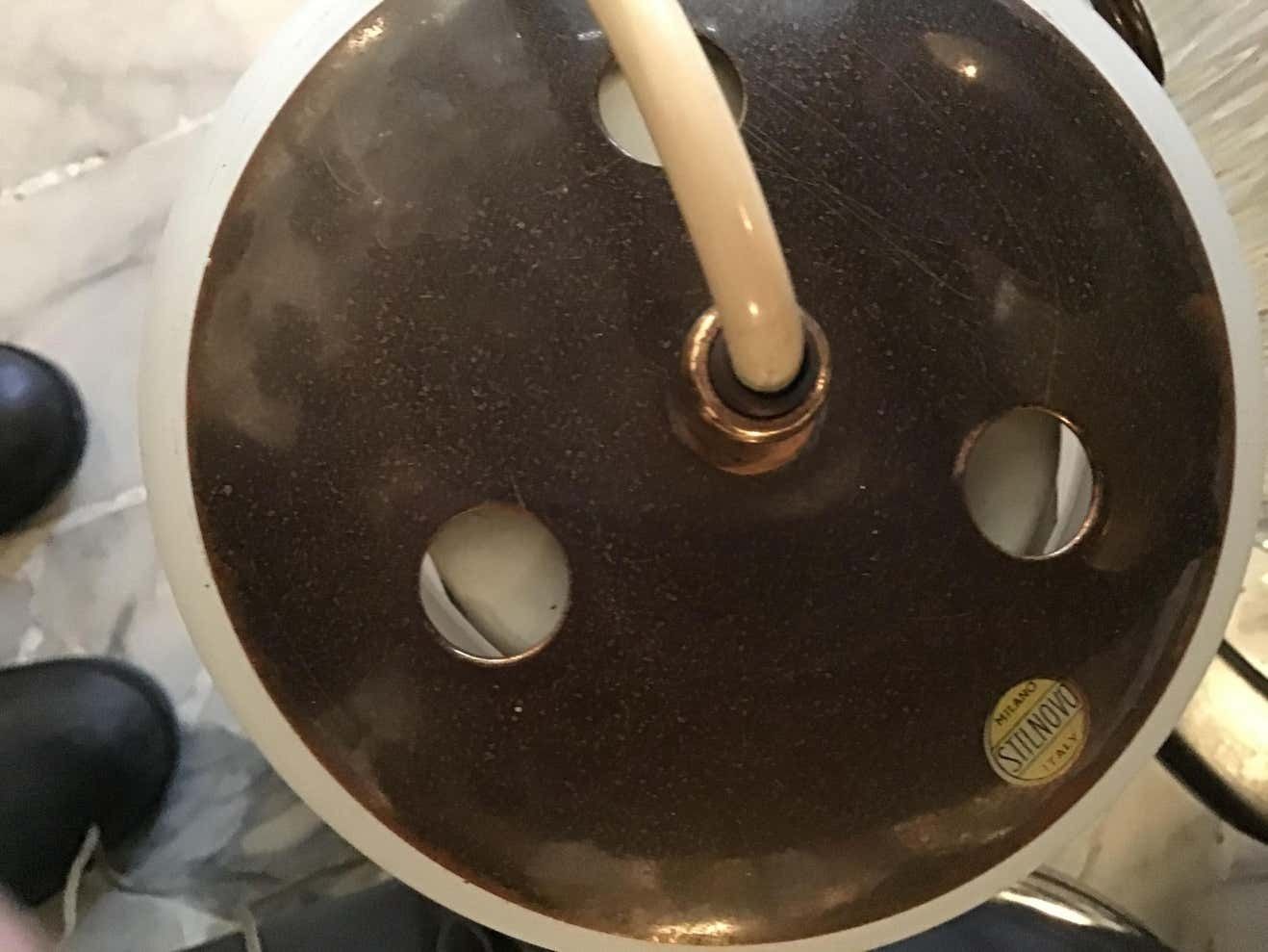 Stilnovo Chandelier Brass Opaline Glass, 1950 photo vinterior