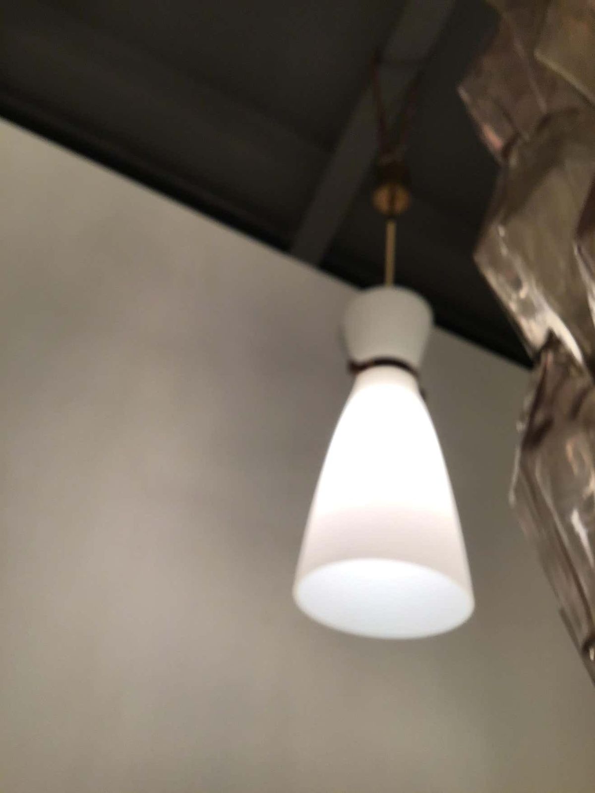 2536.0 Stilnovo Chandelier Brass Opaline Glass, 1950 photo