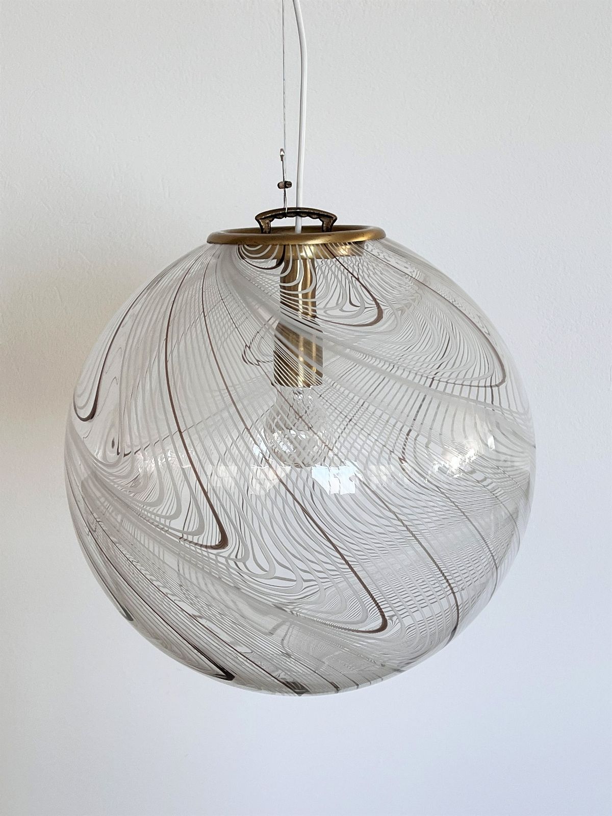 Italian Murano Glass And Brass Pendant Light In Style Of Lino Tagliapietra, 1970 photo for sale