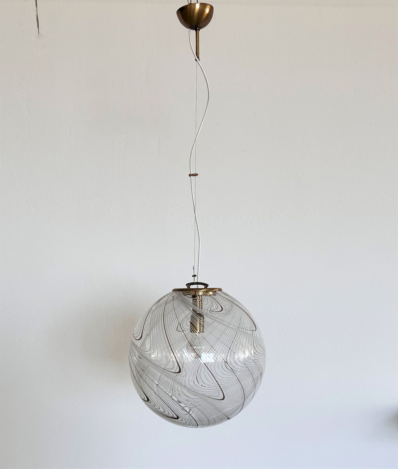 Italian Murano Glass And Brass Pendant Light In Style Of Lino Tagliapietra, 1970 photo vinterior