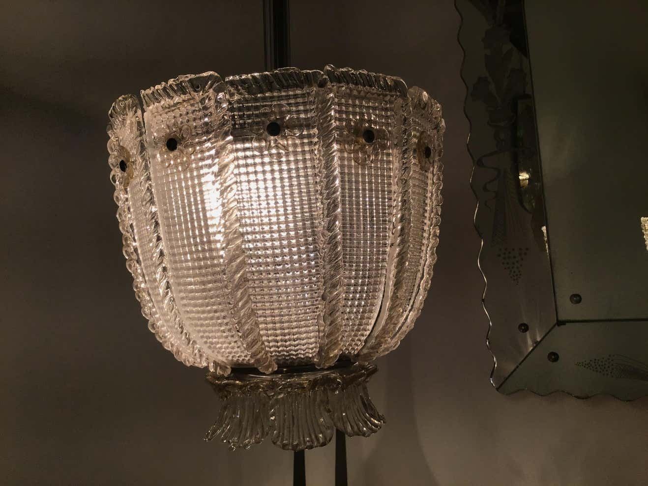 Venini Chandelier 1940 Murano Glass Iron Brass, Italy photo vinterior