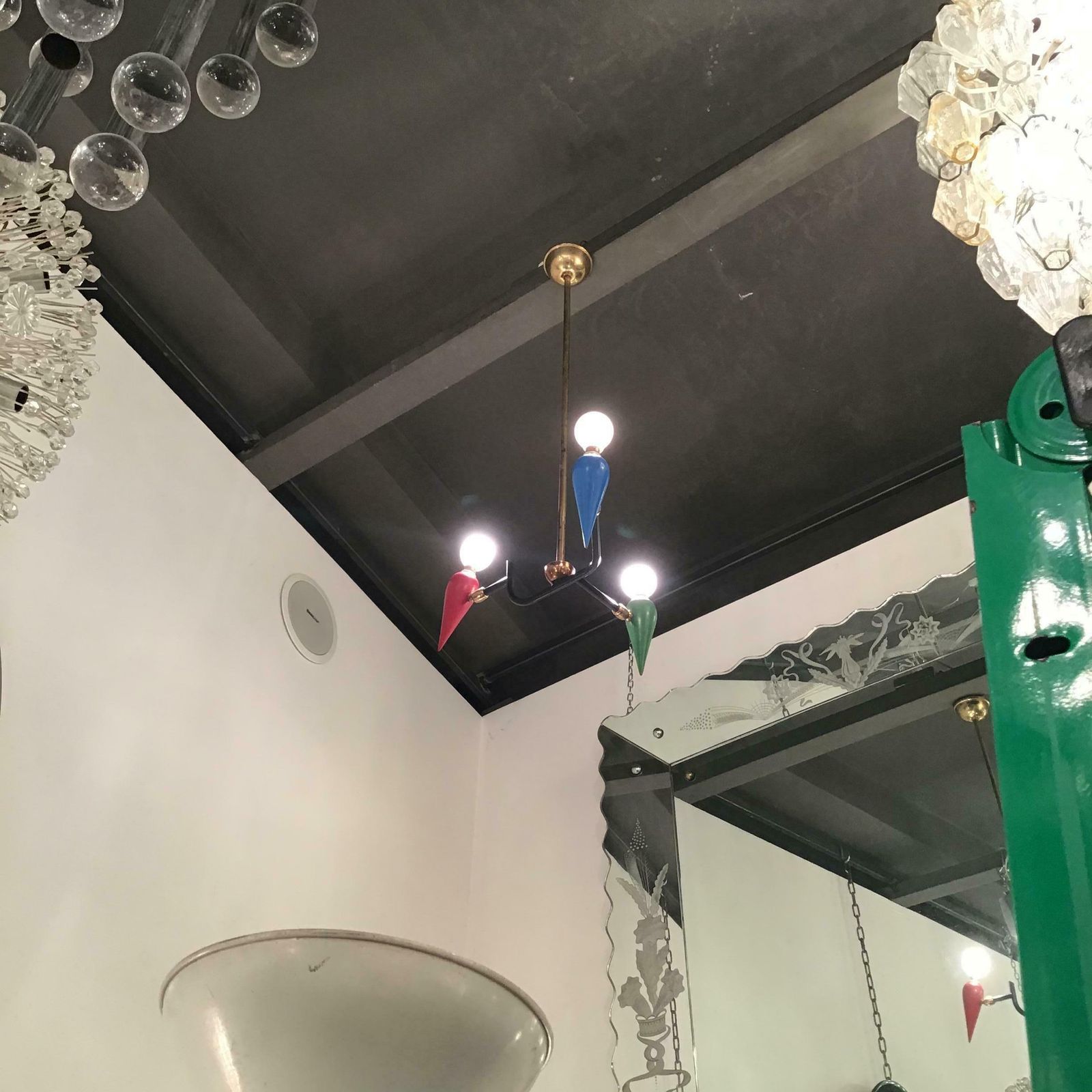 Stilnovo Chandelier Brass Iron Wood 1950 Italy photo vinterior
