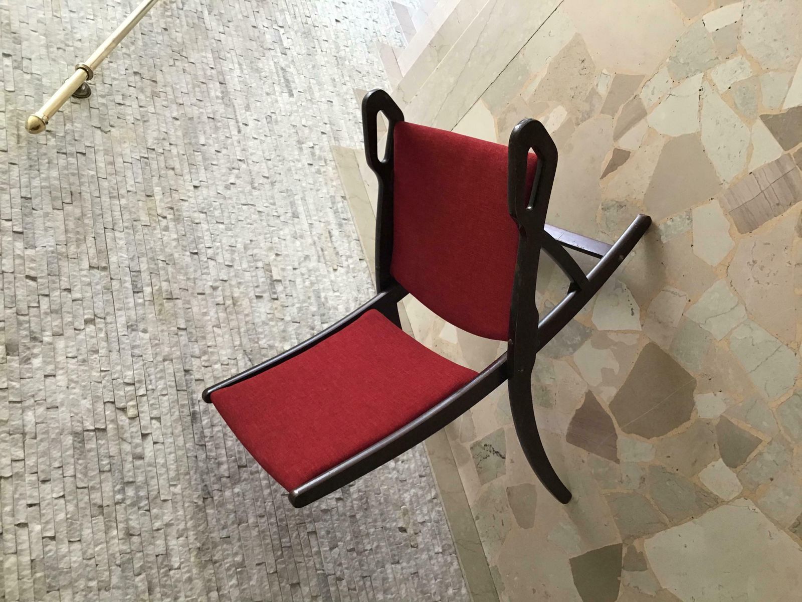 Gio’ Ponti Fr” Armchair Wood Brass Upholstered Seat And Back, 1960, Italy photo for sale
