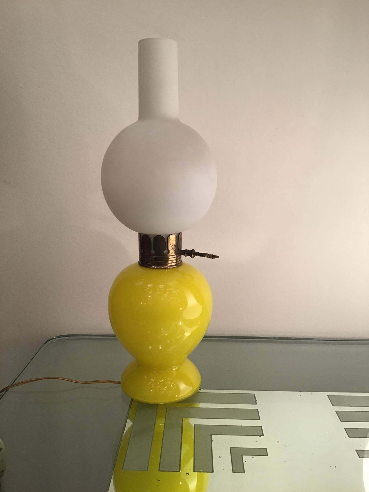 photo for sale Seguso Table Lamp Brass Glass Opaline Glass 1955 Italy