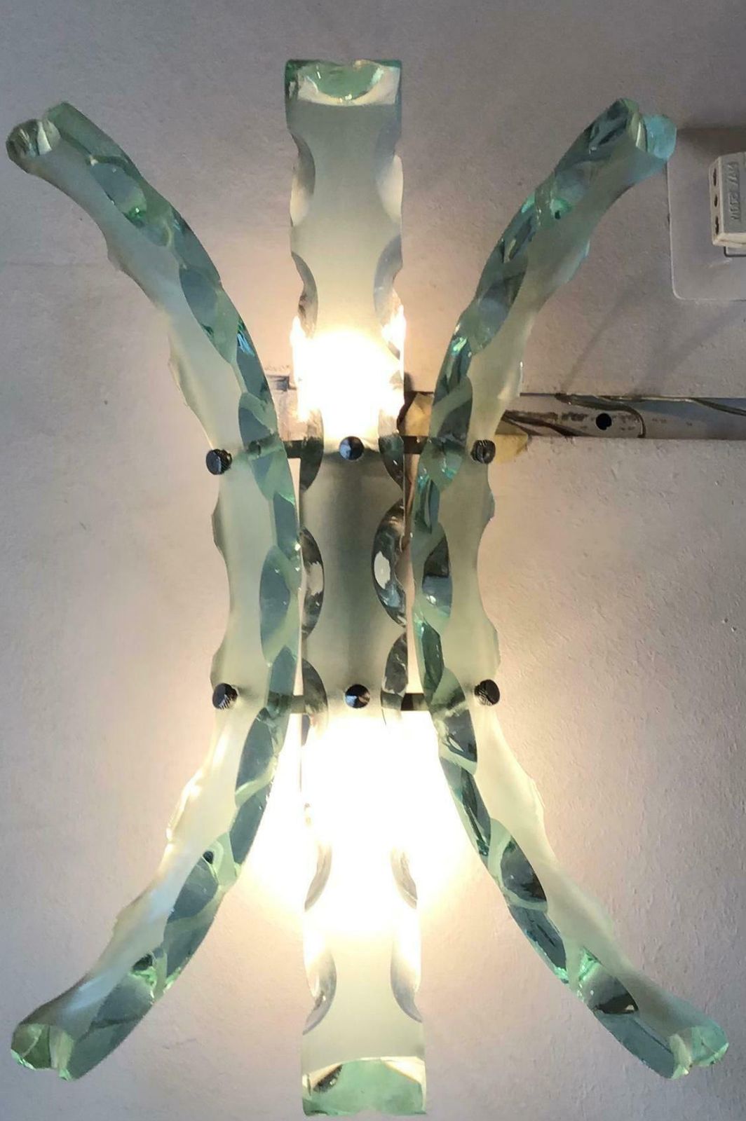 photo vintage Cristal Arte Appliqués Glass Metal Crome, 1950, Italy