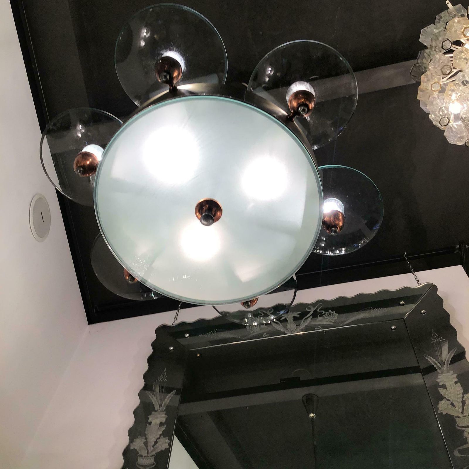 Pietro Chiesa Fontana Arte Chandelier Glass Copper Crome 1950 Italy photo furniture