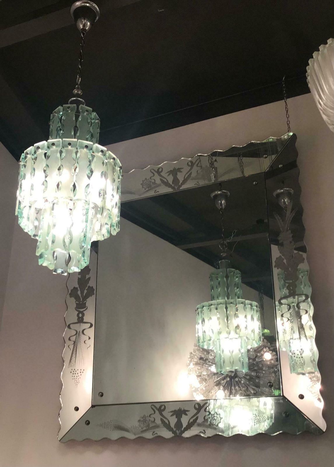 Cristal Arte Chandelier Hammered Glass Nickel Plated Brass, 1955, Italy photo furniture