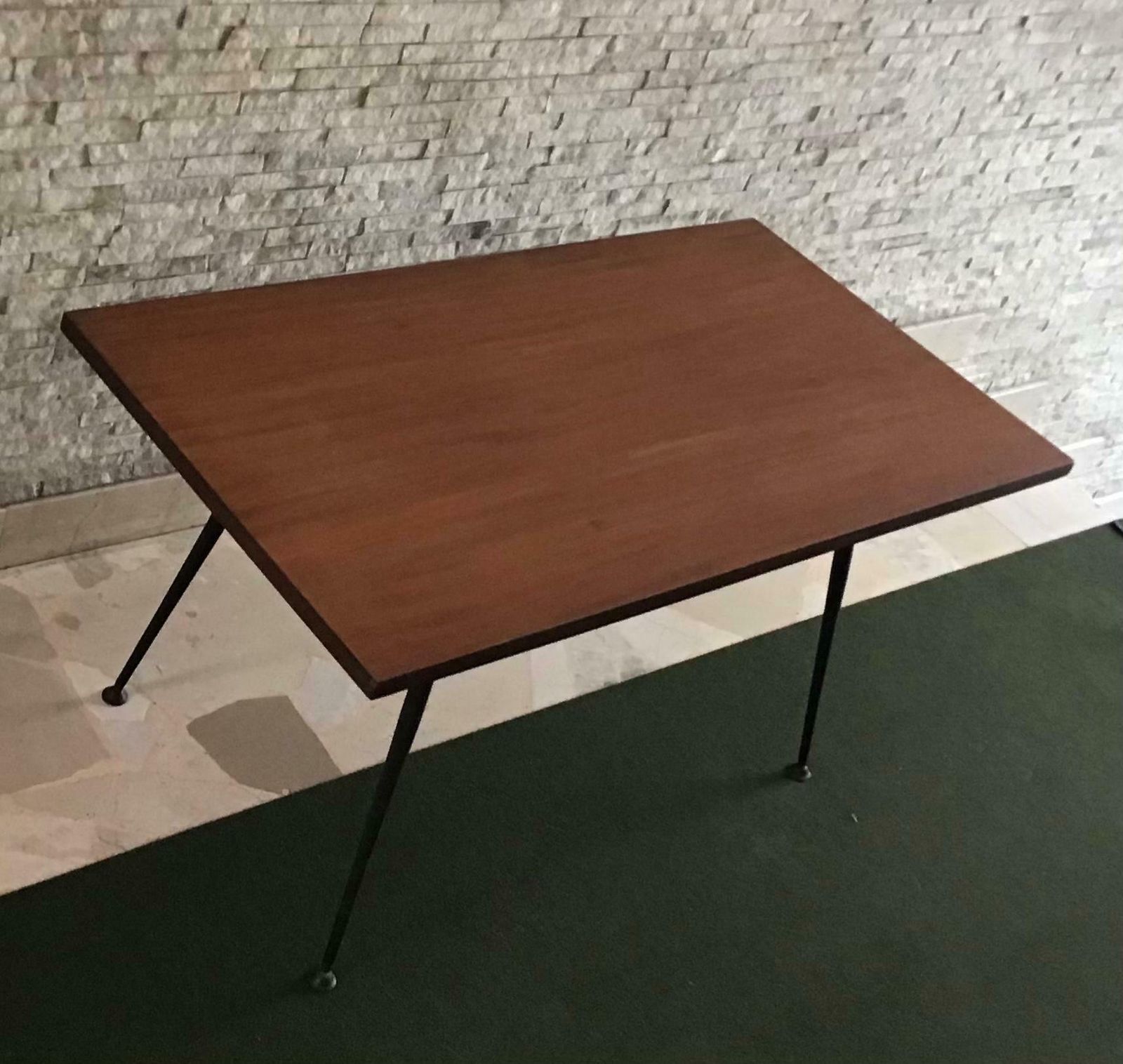 1721.0 Jean Prouvé Stile Coffee Table Wood Brass Painted Steel 1954 France photo