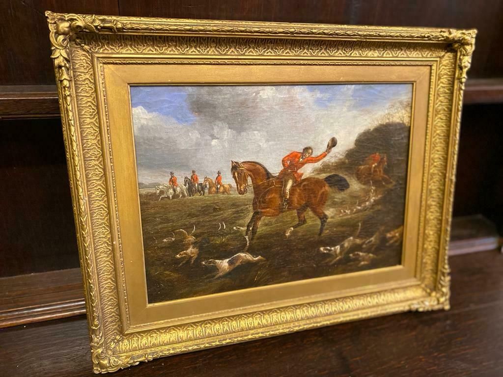 Oil Painting   19th Century 'Huntsman And Hounds On The Scent'. photo furniture