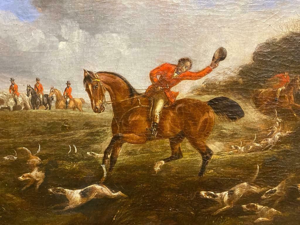 Oil Painting   19th Century 'Huntsman And Hounds On The Scent'. photo for sale