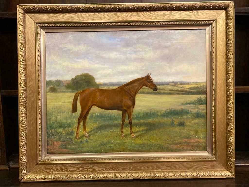 Oil Painting   19th Century Portrait Of A Chestnut Horse Benedict Angell Hyland