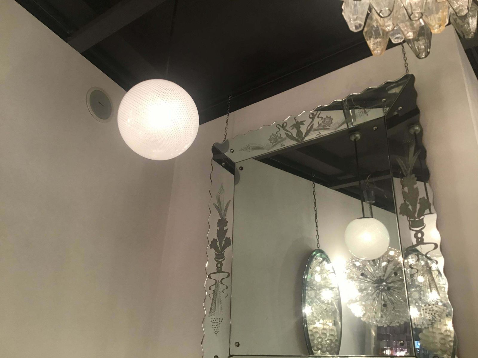 photo buy Venini Carlo Scarpa Chandelier Murano Glass Metal Crome 1930 Italy