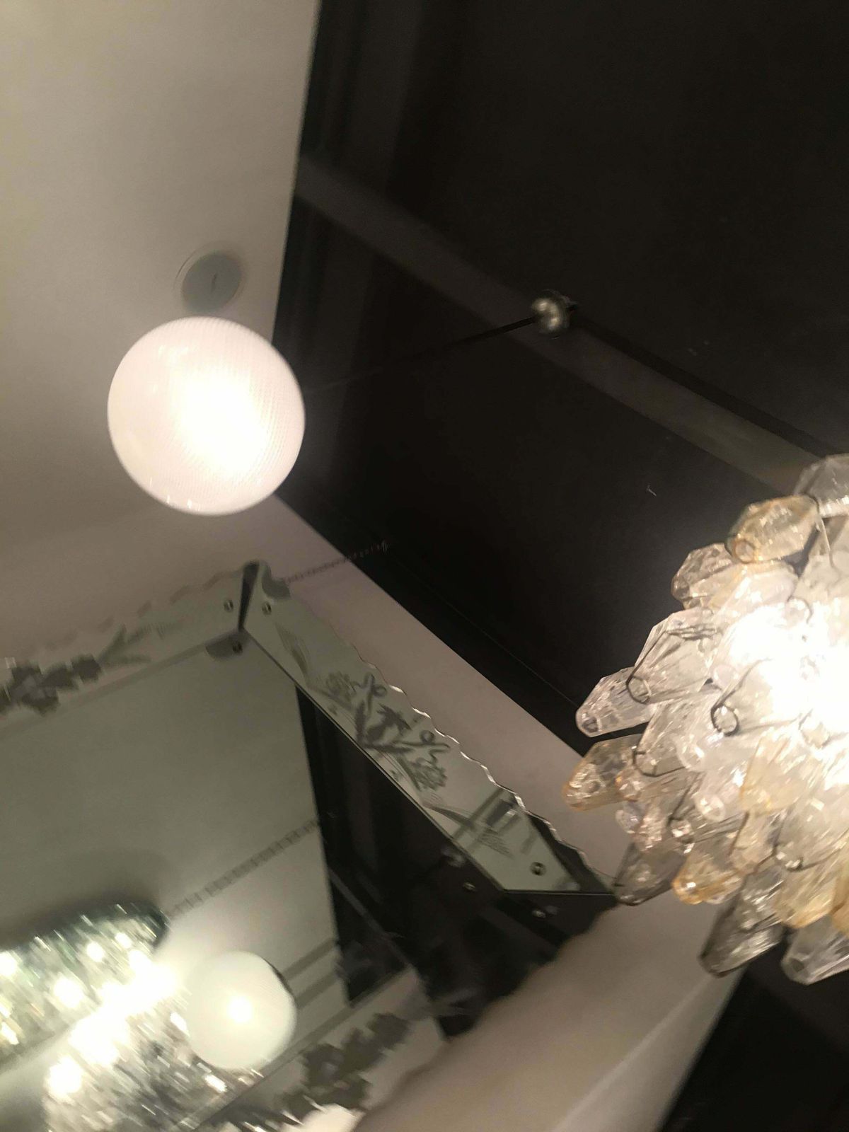 photo vintage Venini Carlo Scarpa Chandelier Murano Glass Metal Crome 1930 Italy
