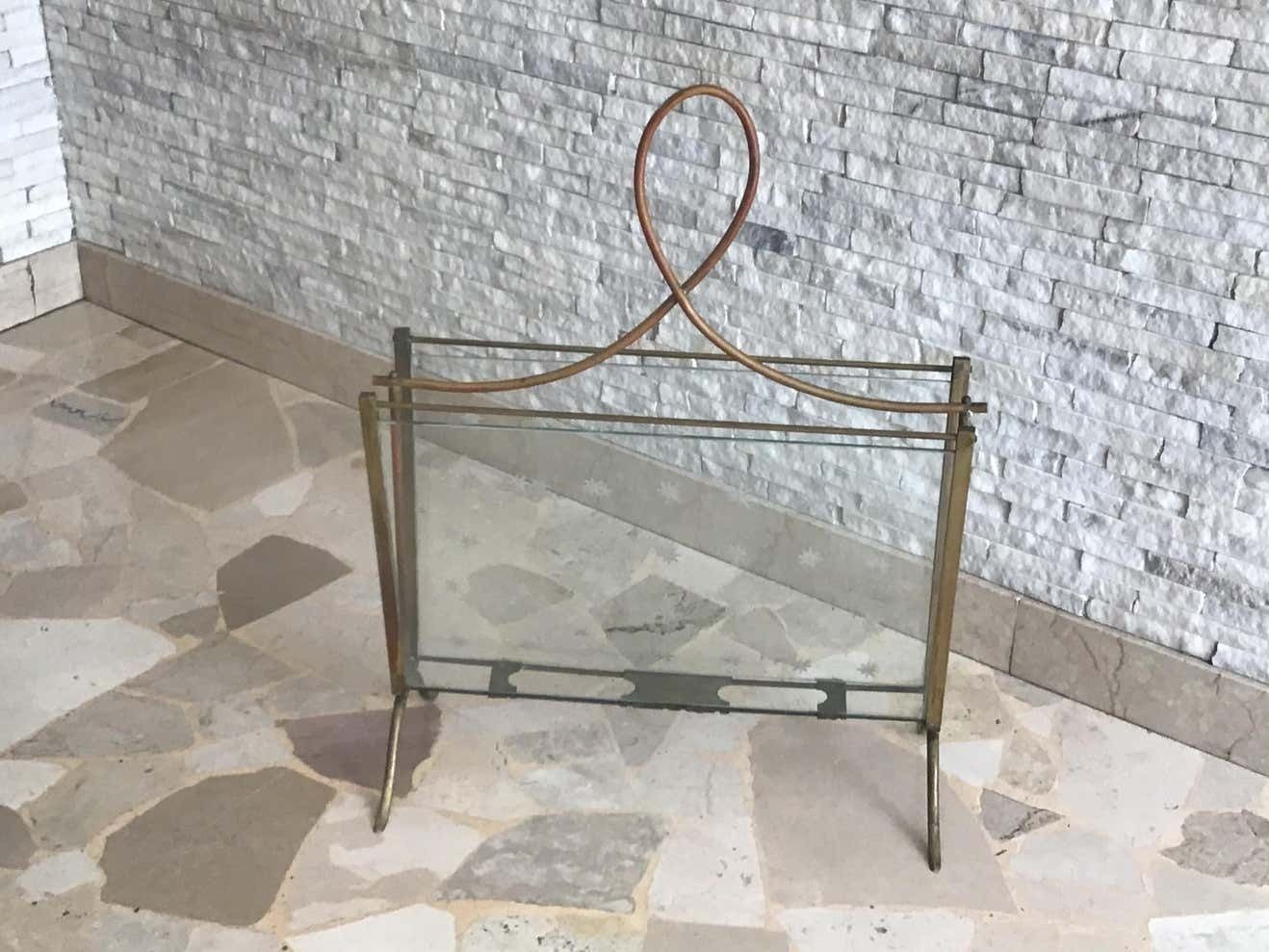 photo furniture Cristal Art Magazine Holder Brass Glass, 1950, Italy