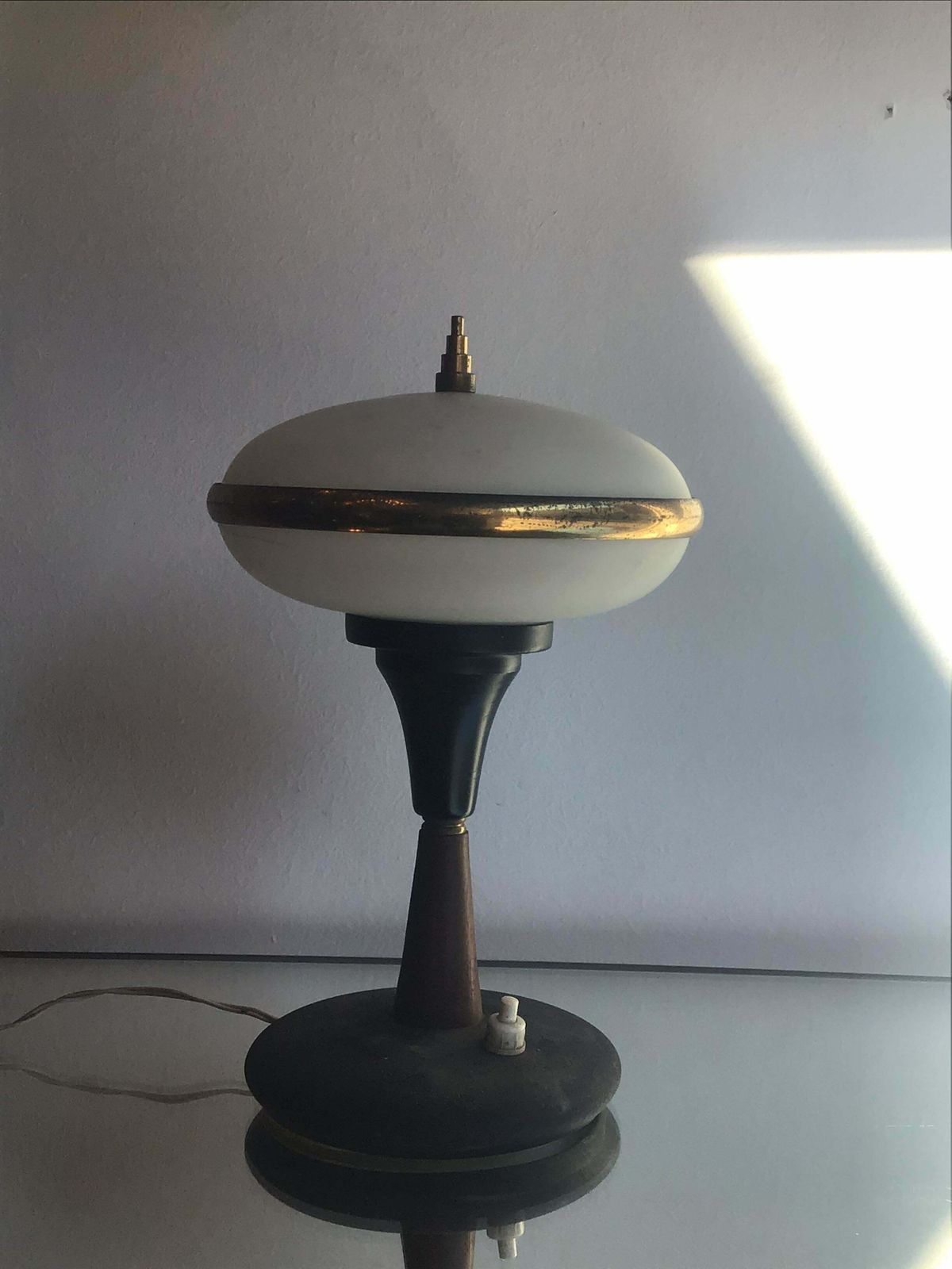 Stilnovo Table Lamp Brass Glass Wood, 1955, Italy photo buy
