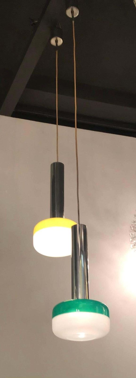 Stilnovo Chandeliers Metal Crome Plexiglass 1955 Italy photo Lighting