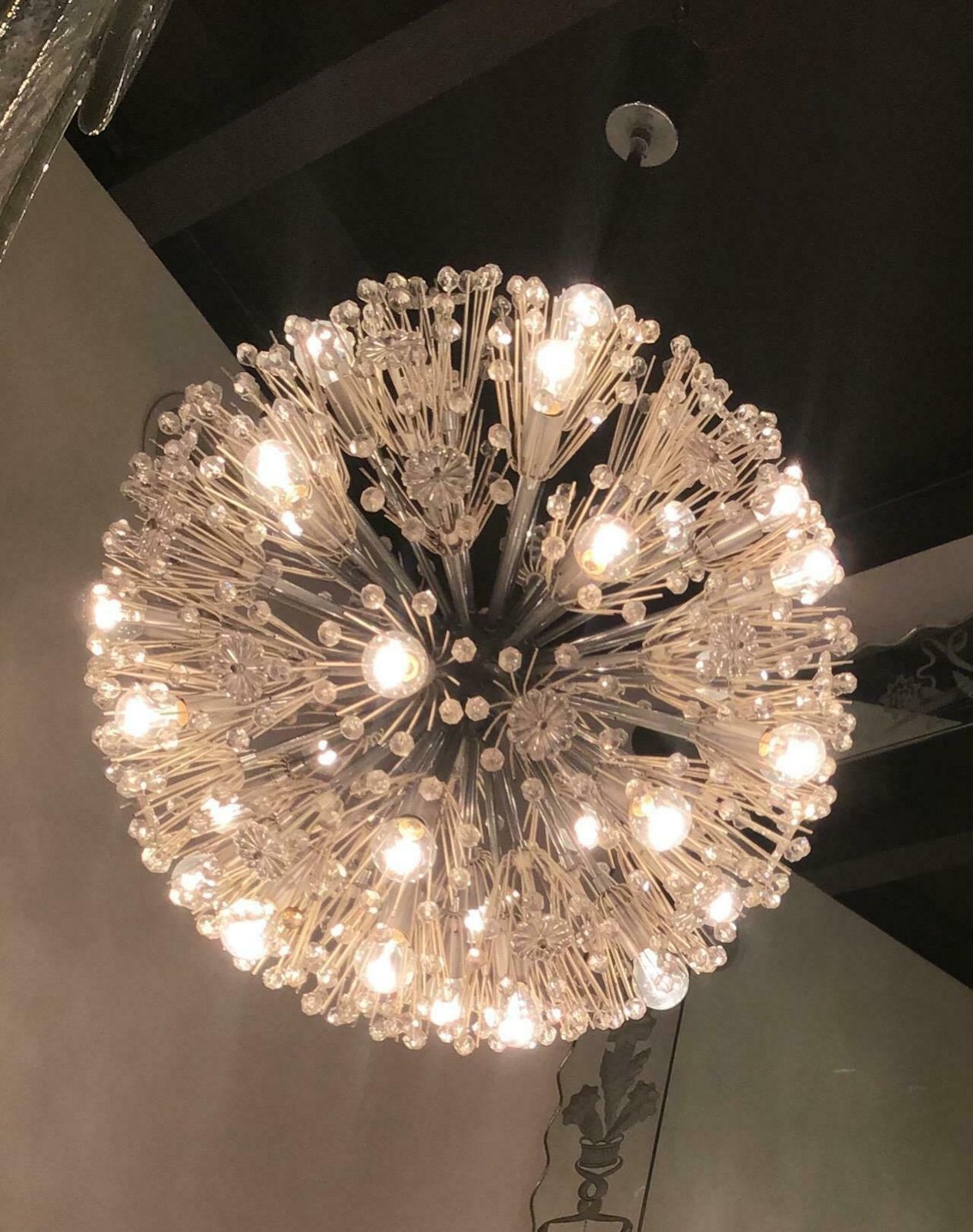 photo vinterior Emil Stejnar Chandelier Sputnik 1955 Metal Iron Plexiglass Austria 33 Lights