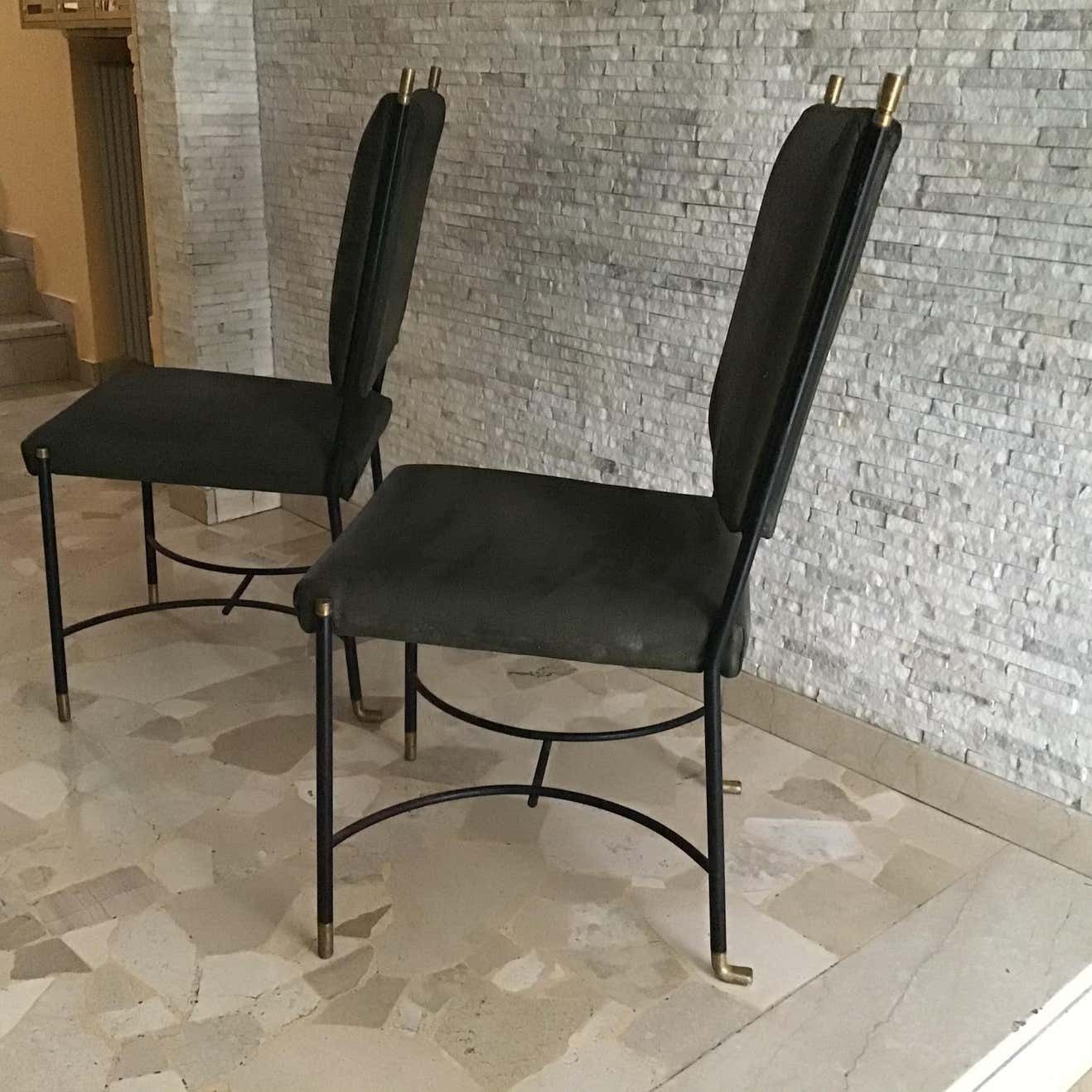4076.0 Luigi Caccia Dominioni B 3chair/Armchairs Brass Iron Fabric Padding, 1950 Italy photo