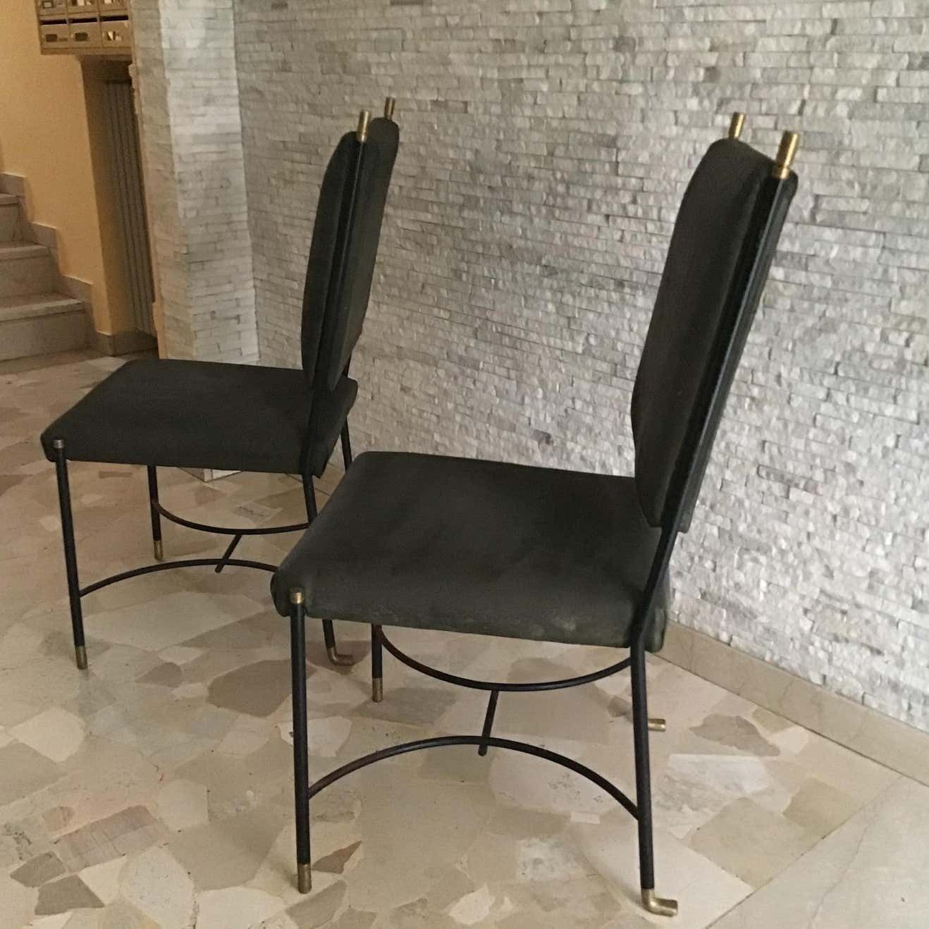 photo buy Luigi Caccia Dominioni B 3chair/Armchairs Brass Iron Fabric Padding, 1950 Italy
