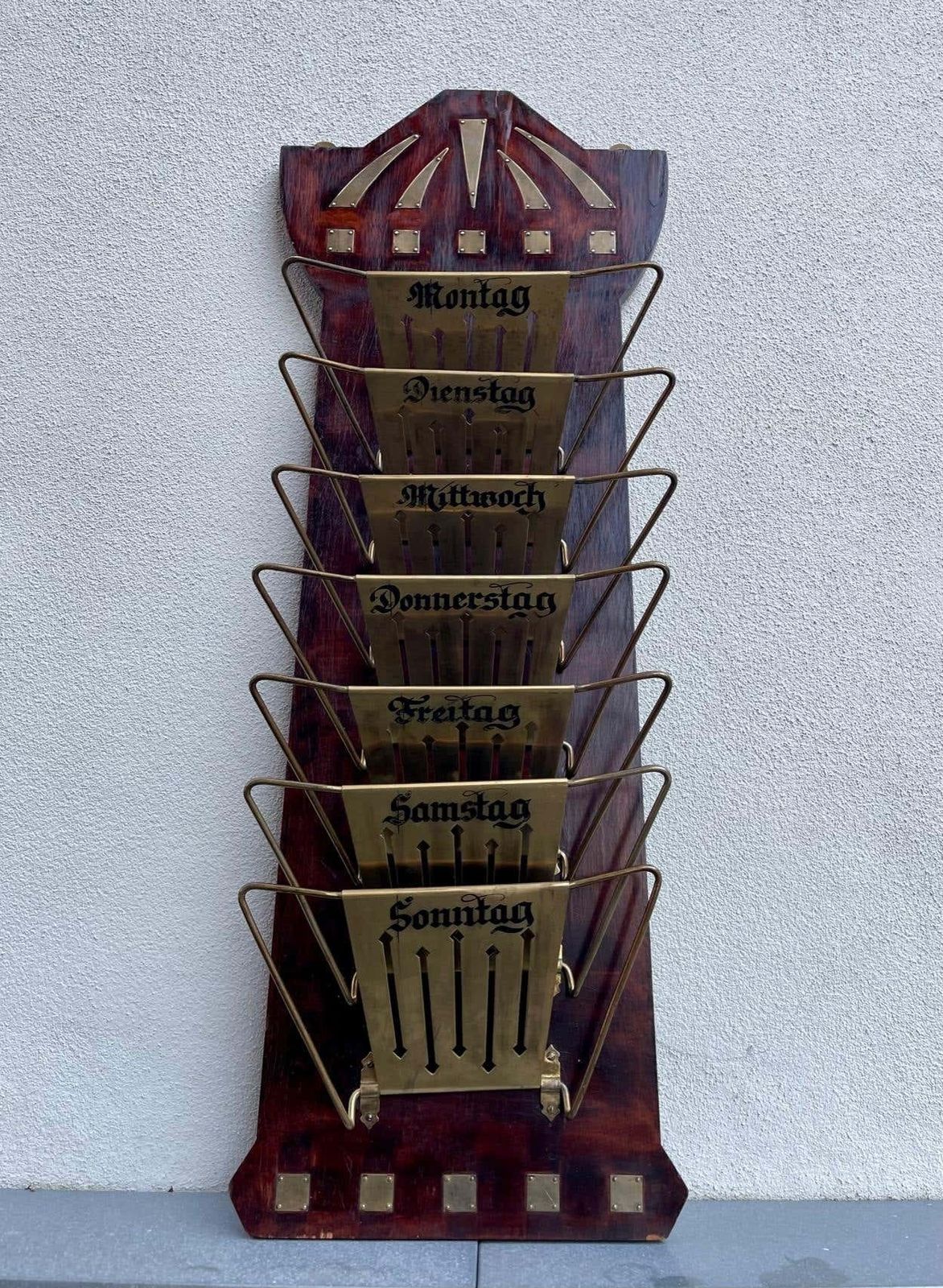 Art Deco Wall Mounted Magazine Rack In Mahogany & Brass, 1920s photo 1037.0