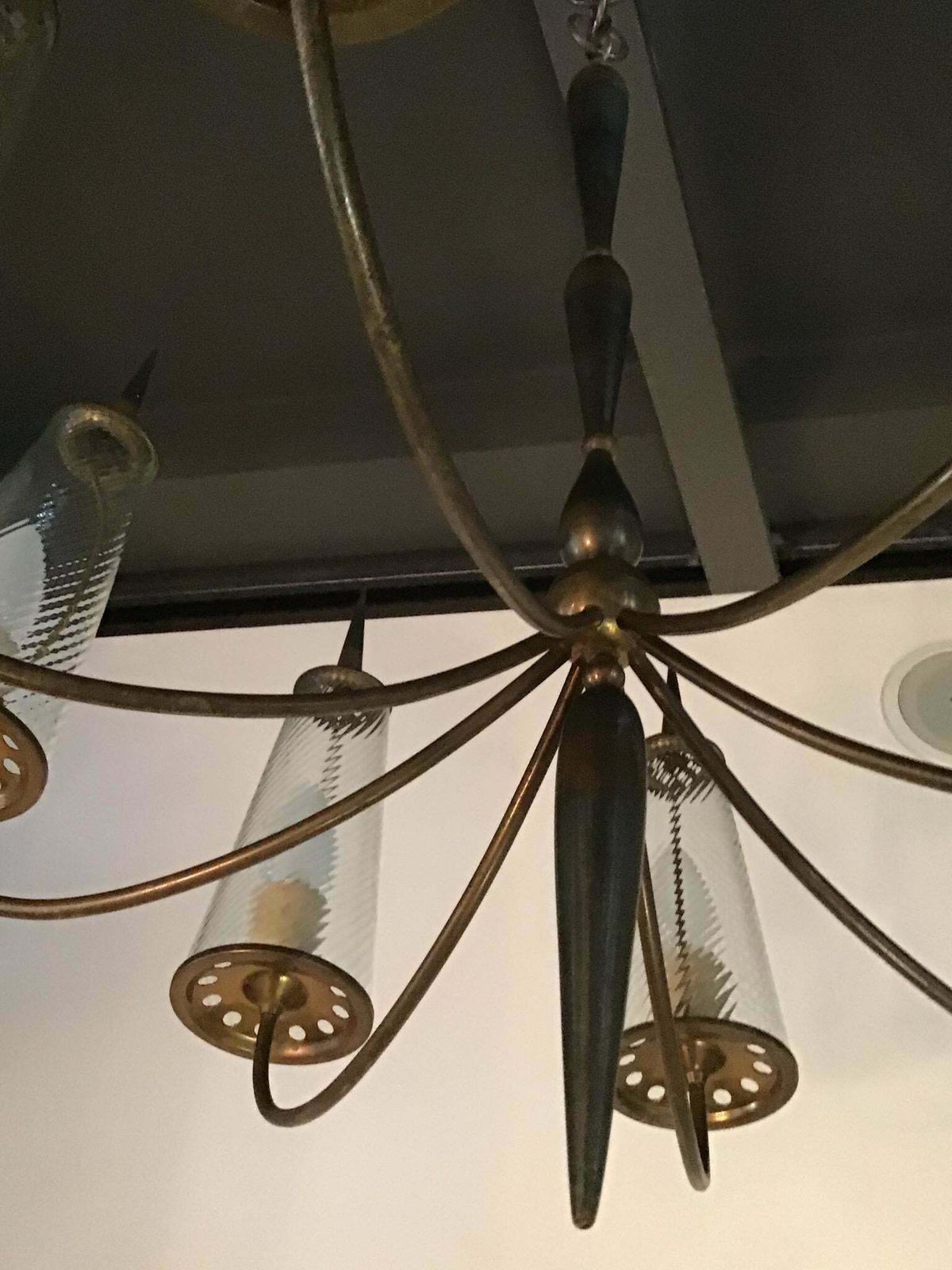 Couple Chandlers Brass Glass 8 Lights, Italy, Attributed To Stilnovo Circa 1948 photo furniture