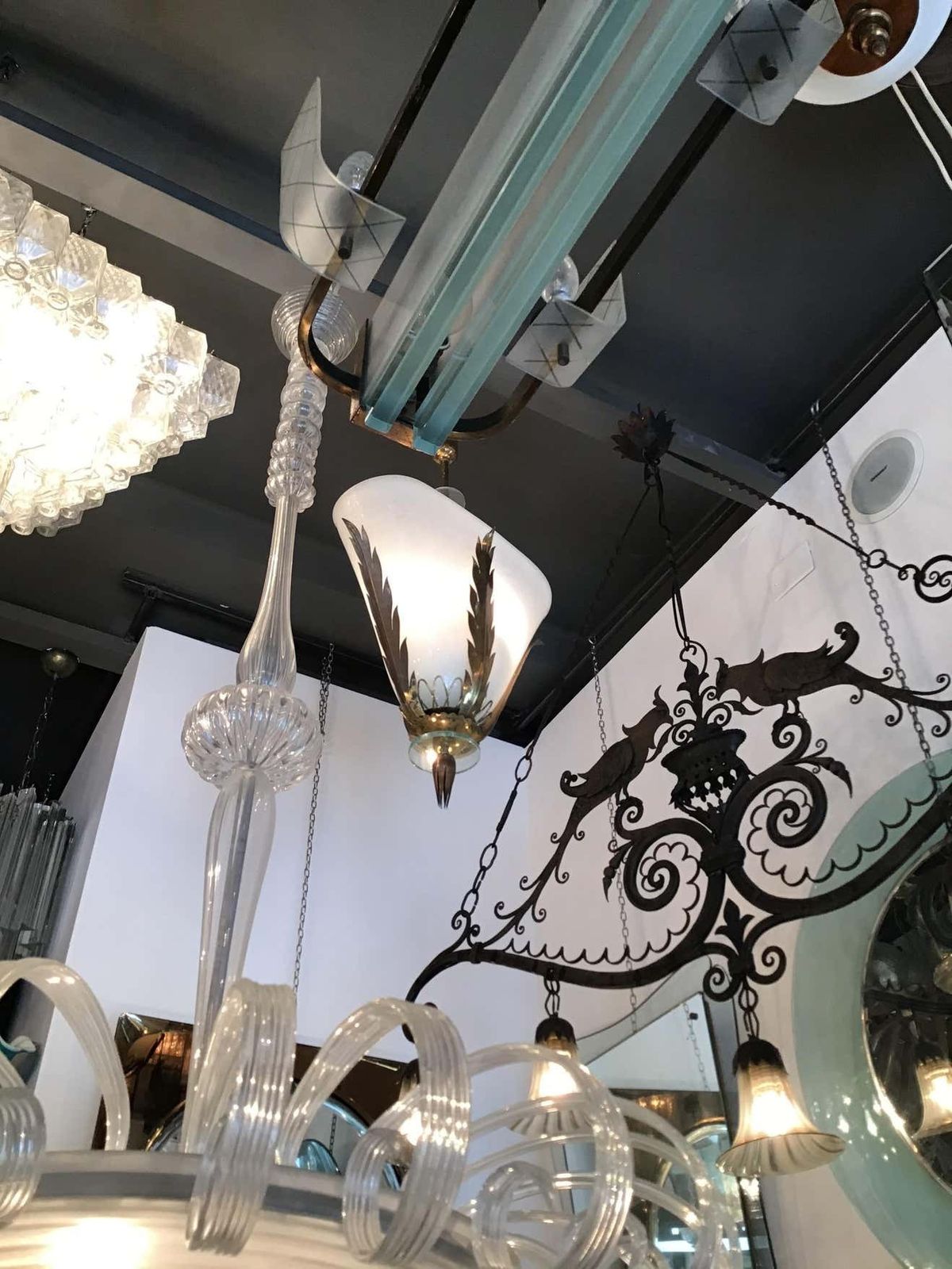 Gio’ Ponti Chandelier Brass Murano Pulegoso Glass, 1940, Italy photo for sale