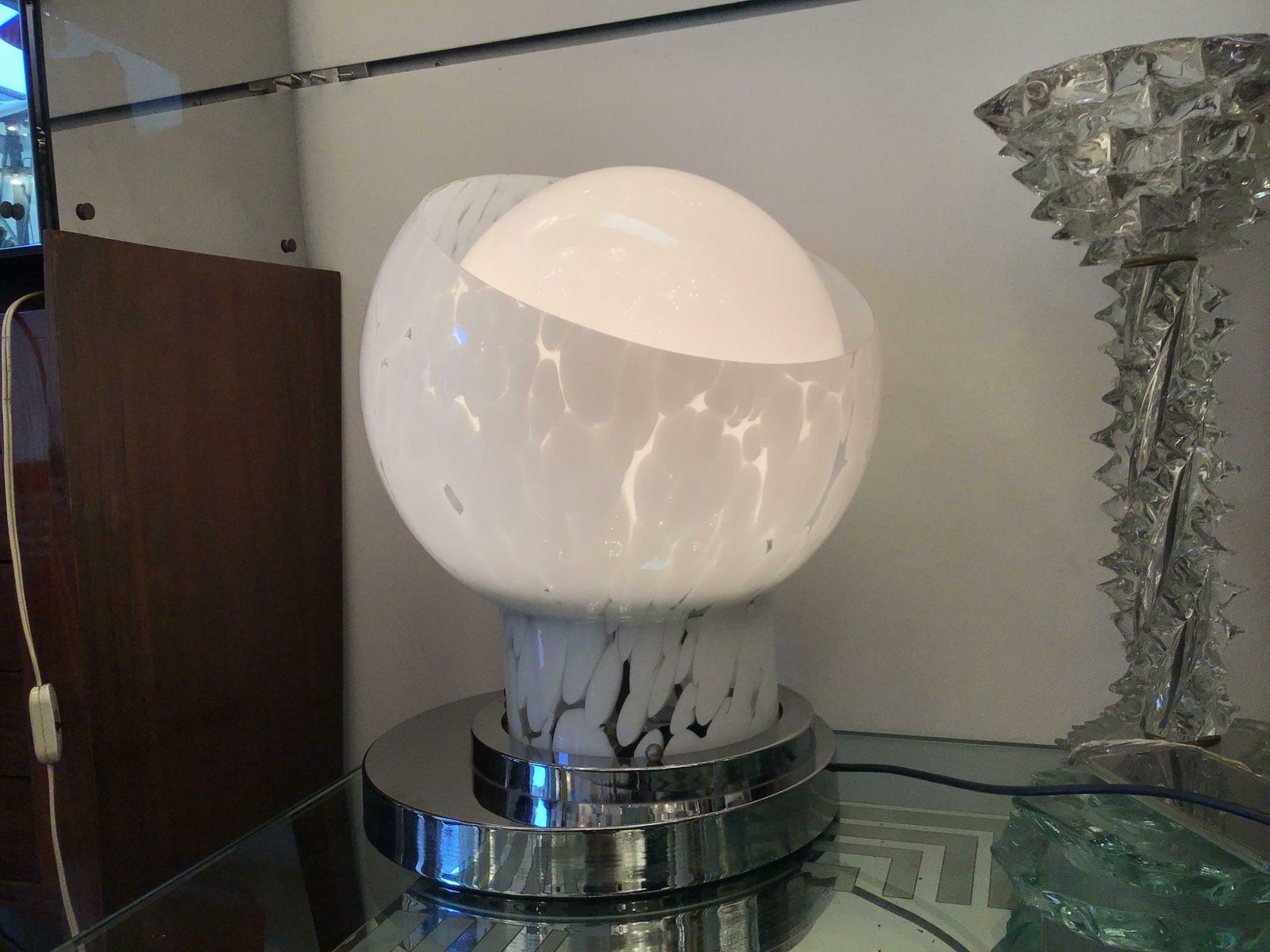 Mazzega Table Lamp Metal Crome Murano Glass 1965 Italy photo furniture
