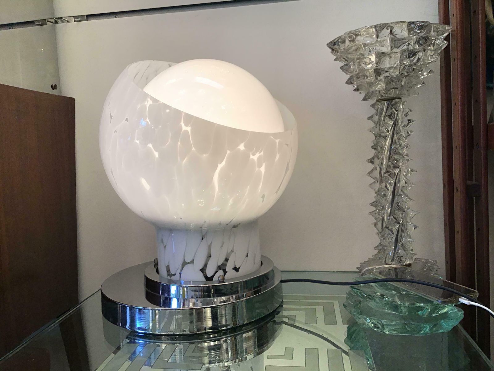 Lighting Mazzega Table Lamp Metal Crome Murano Glass 1965 Italy photo
