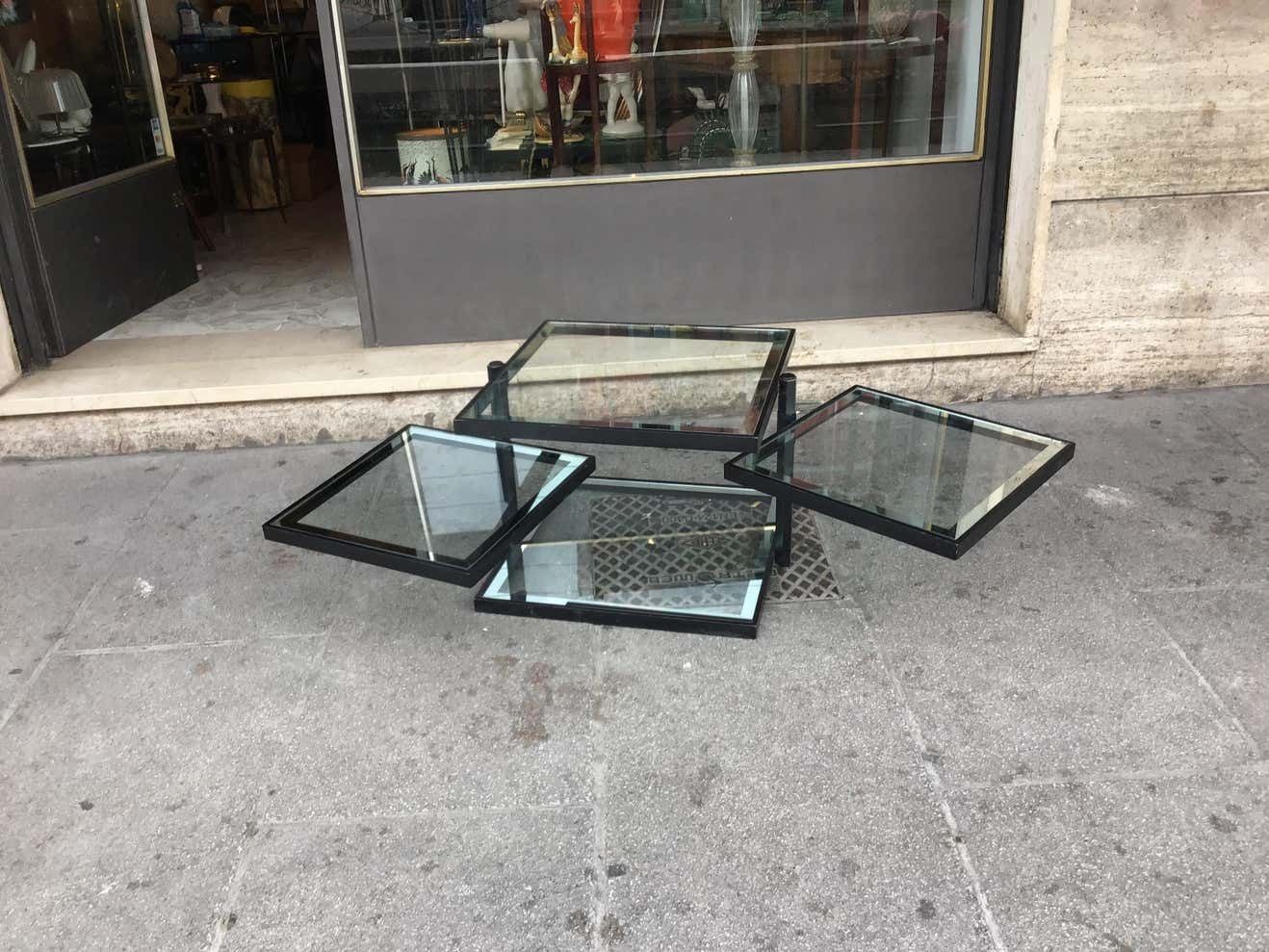 Cristal Art Small Table With Four Adjustable Shelves Iron Glass 1950 Italy photo vintage