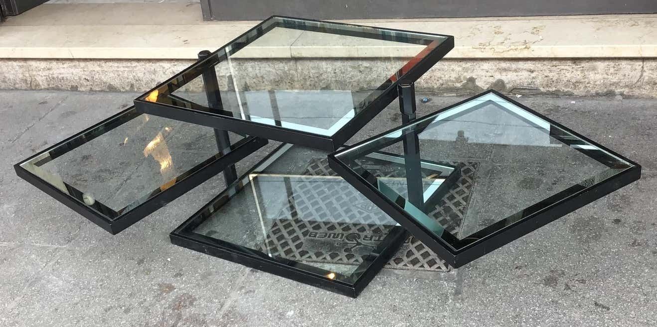 photo for sale Cristal Art Small Table With Four Adjustable Shelves Iron Glass 1950 Italy