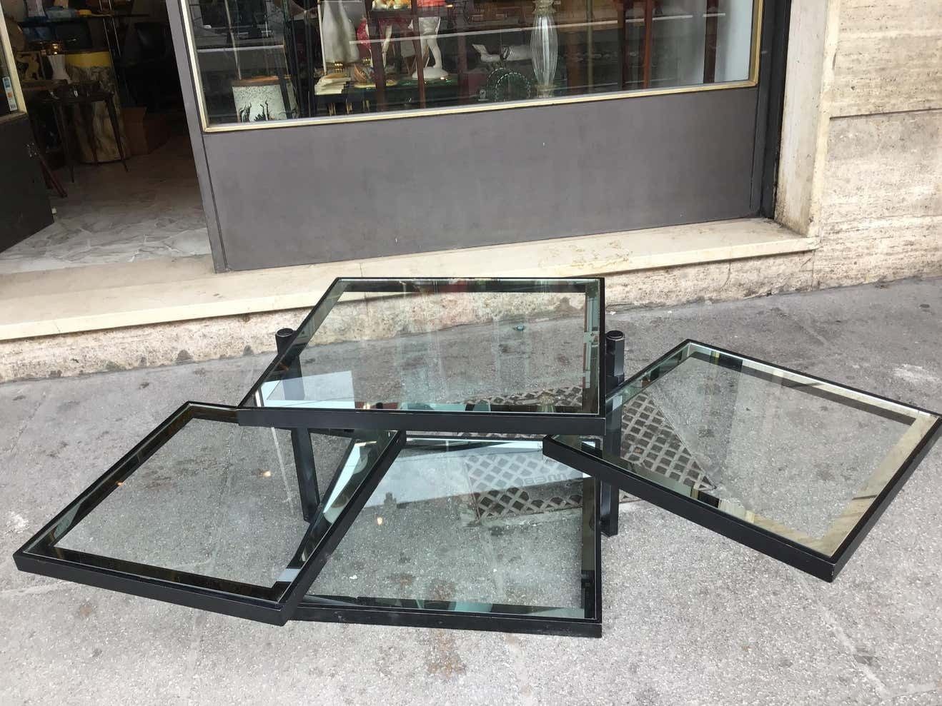 Furniture Cristal Art Small Table With Four Adjustable Shelves Iron Glass 1950 Italy photo