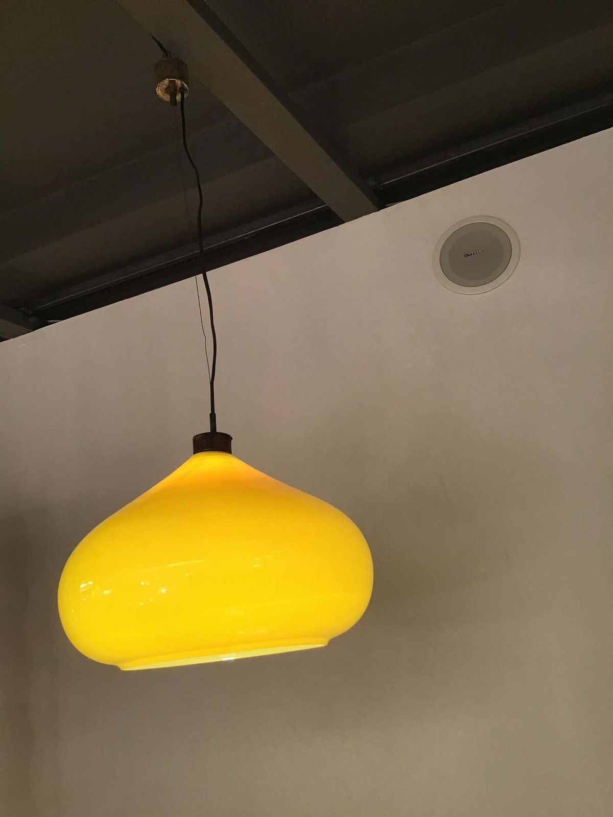 photo furniture Vistosi Chandelier 1965 Brass Yellow Glass, Italy