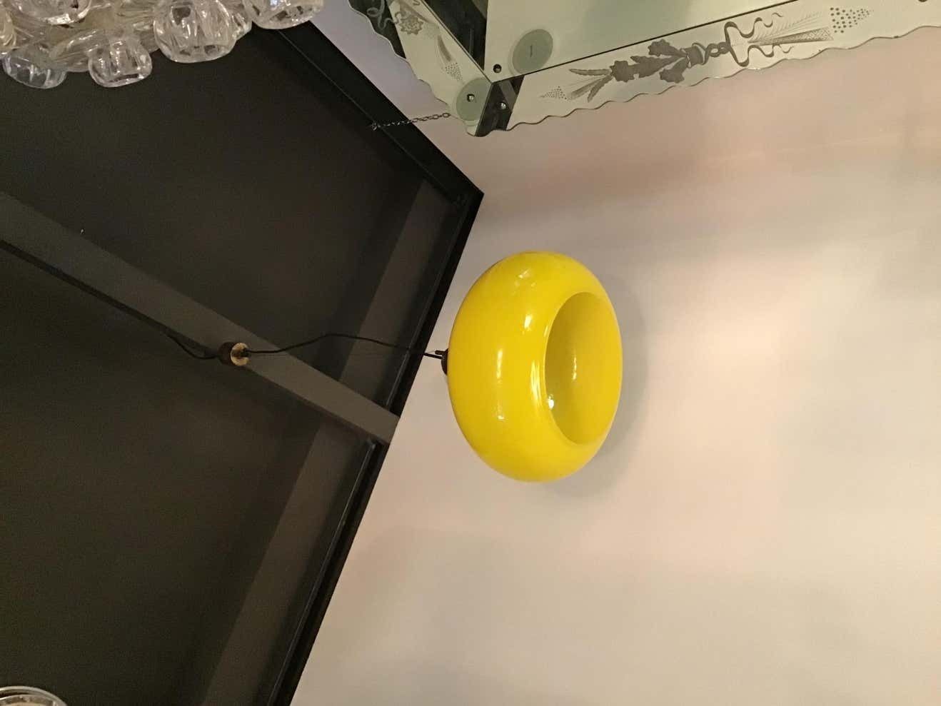 photo buy Vistosi Chandelier 1965 Brass Yellow Glass, Italy