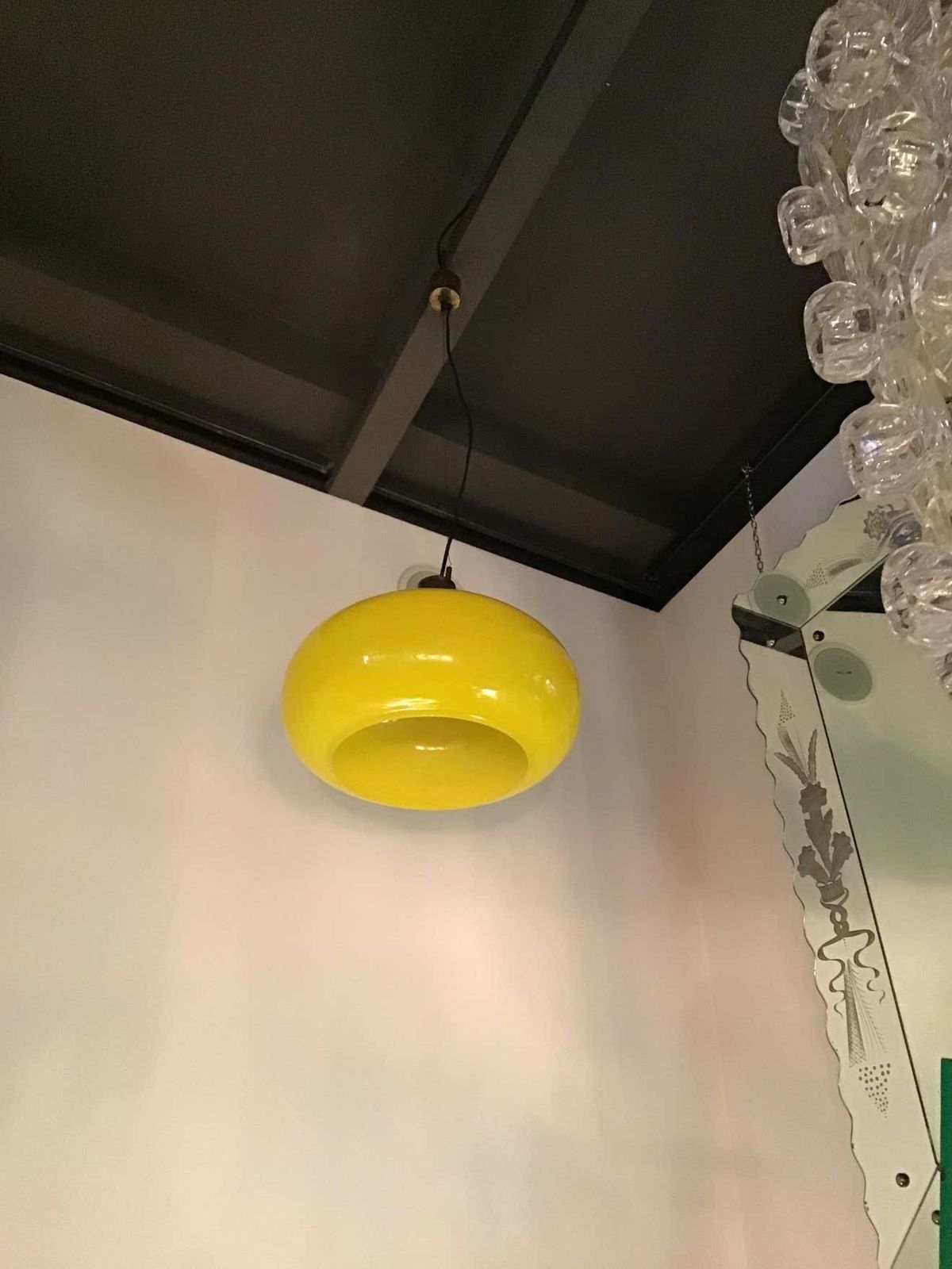 photo vintage Vistosi Chandelier 1965 Brass Yellow Glass, Italy