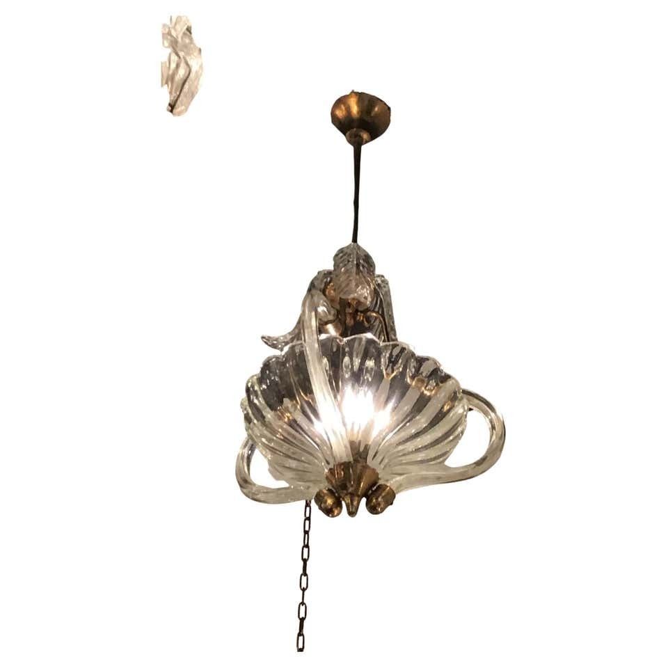 Seguso Chandelier Brass Murano Glass 1940 Italy