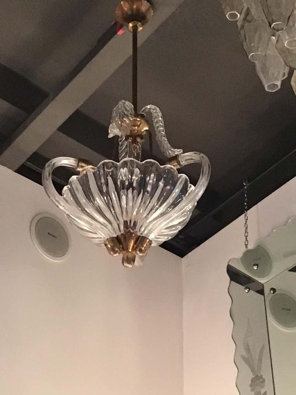 Seguso Chandelier Brass Murano Glass 1940 Italy photo furniture