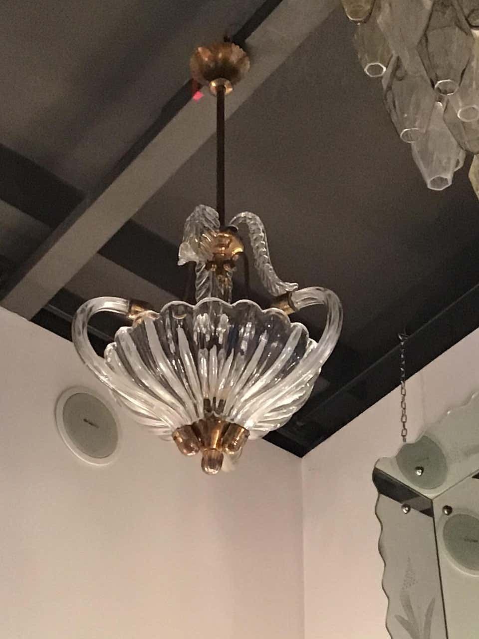 Seguso Chandelier Brass Murano Glass 1940 Italy photo for sale