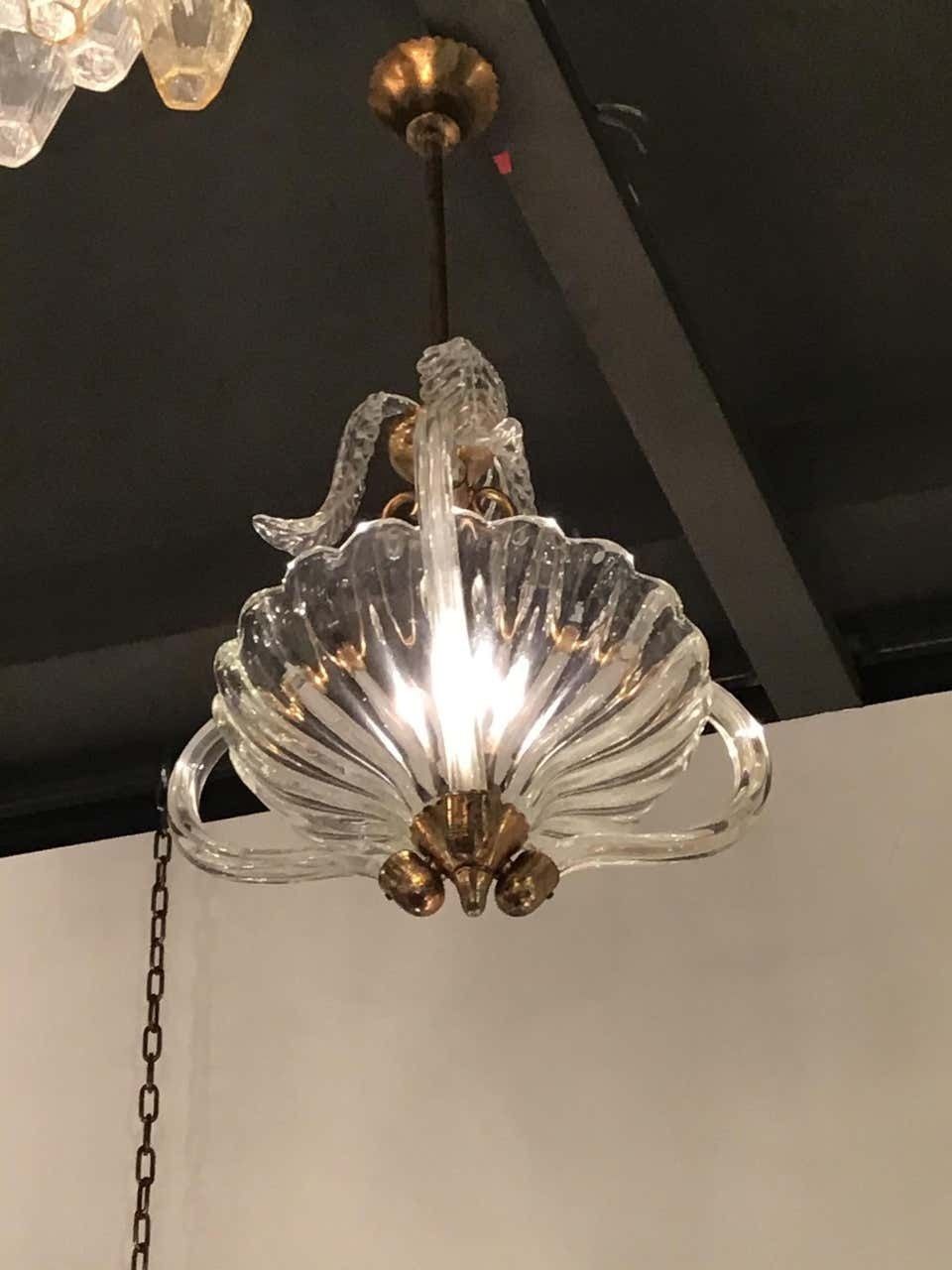 Seguso Chandelier Brass Murano Glass 1940 Italy photo vinterior