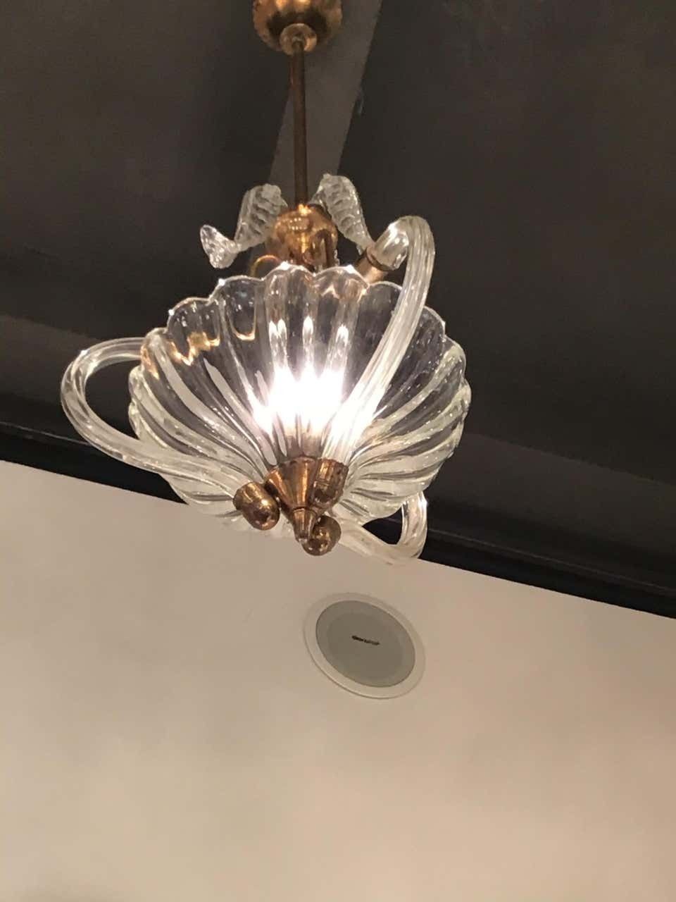 Seguso Chandelier Brass Murano Glass 1940 Italy photo vintage