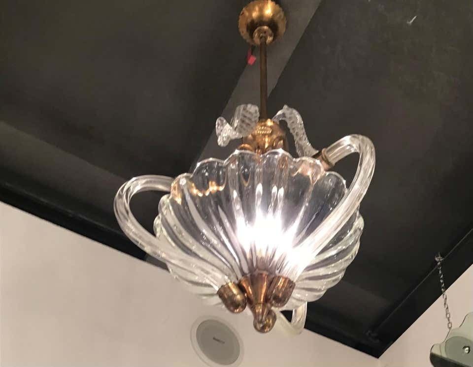 Lighting Seguso Chandelier Brass Murano Glass 1940 Italy photo