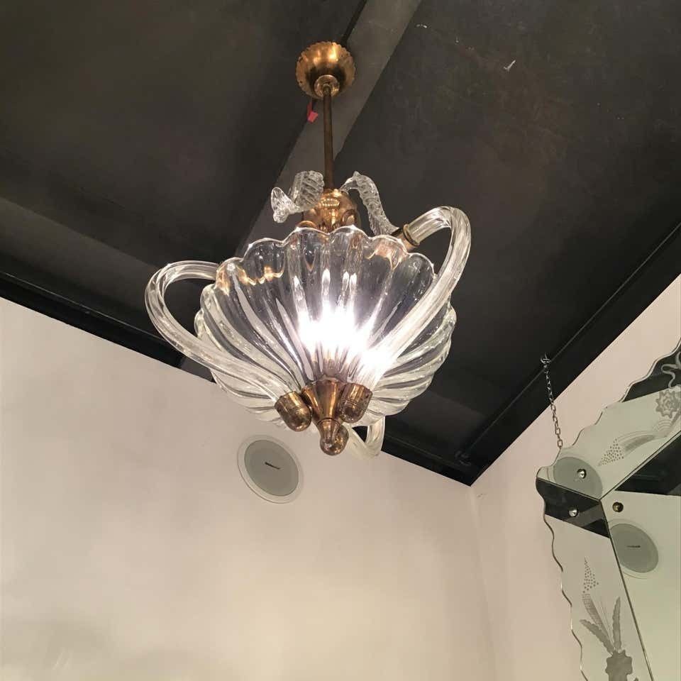 photo vinterior Seguso Chandelier Brass Murano Glass 1940 Italy